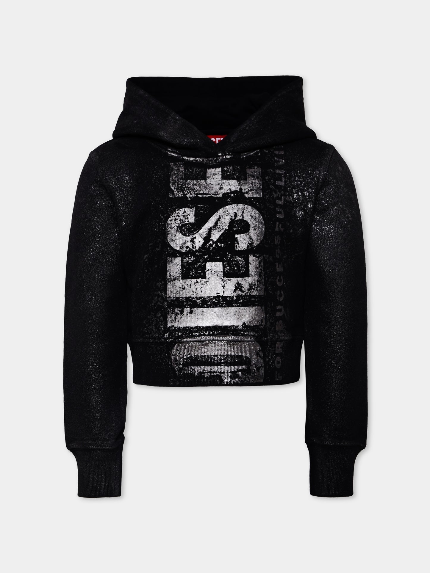 Felpa crop nera per bambian con logo,Diesel,J02376-KYAZU-K900