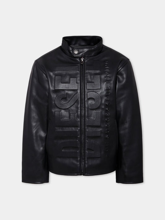 Giubbotto in ecopelle nero per bambino con logo,Diesel,J02404-KXB9D-K900