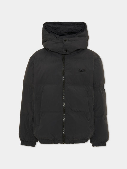 Black down jacket for kids with logo