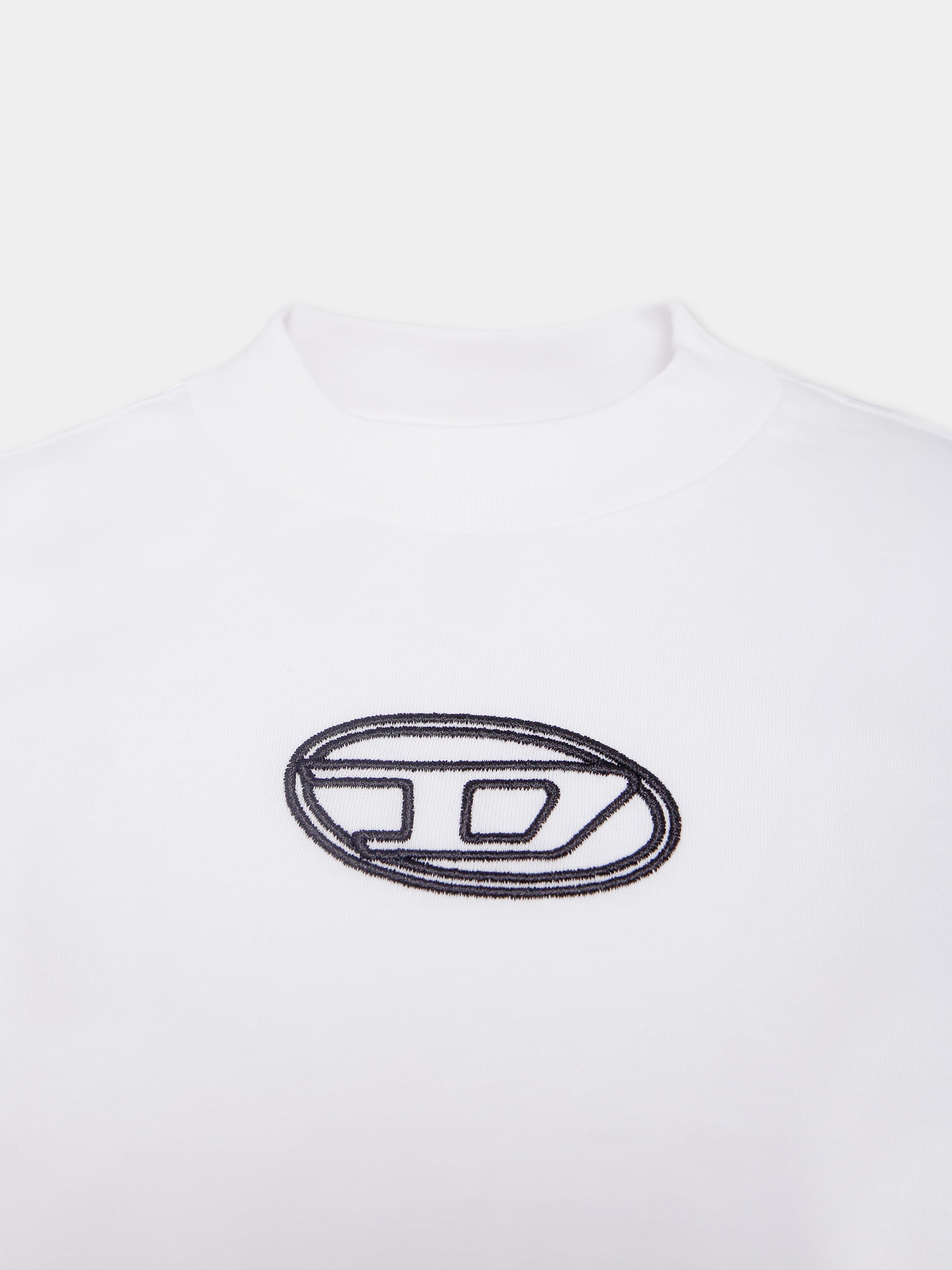 T-shirt crop bianca per bambina con logo ricamato,Diesel,J02428-00YI9-K100
