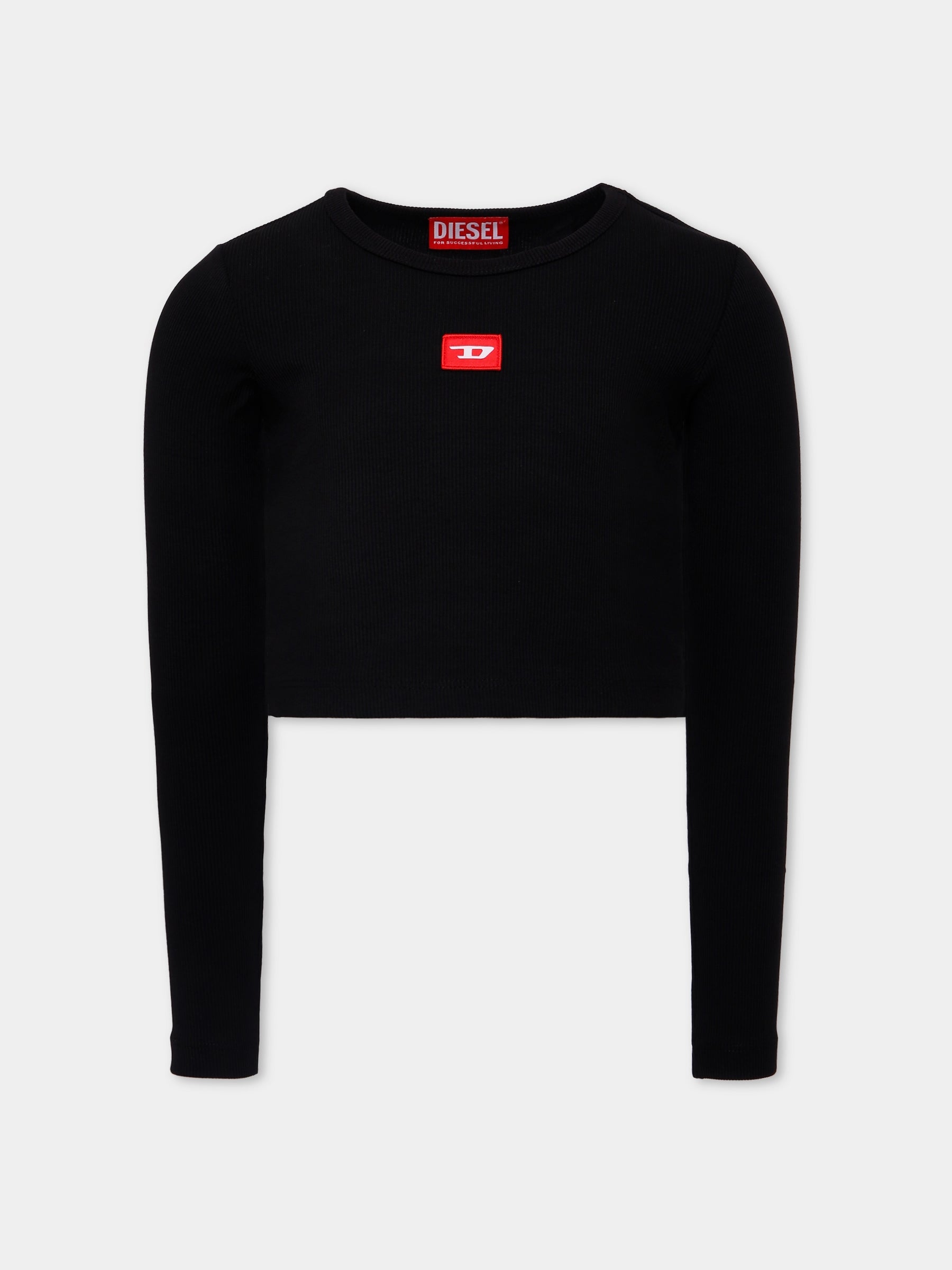 T-shirt crop nera per bambina con logo,Diesel,J02452-KYAZY-K900