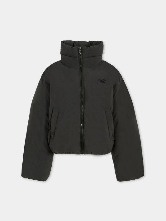Black crop down jacket for girl with logo