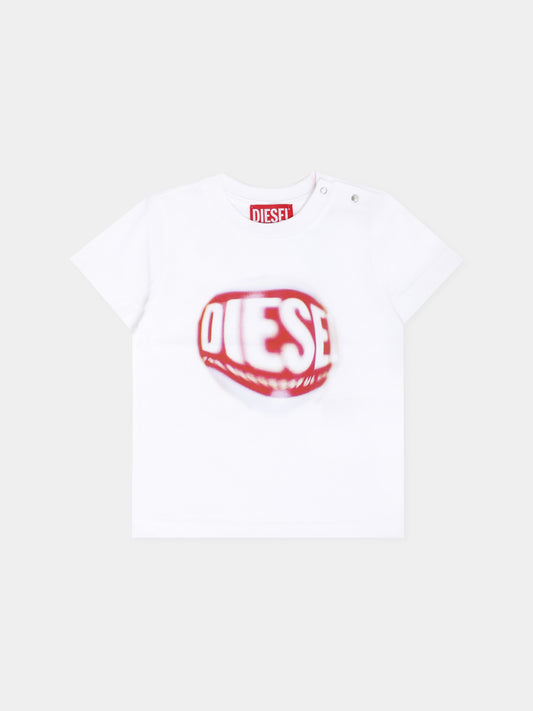 T-shirt bianca per neonato con logo,Diesel,K00704-00YI9-K100