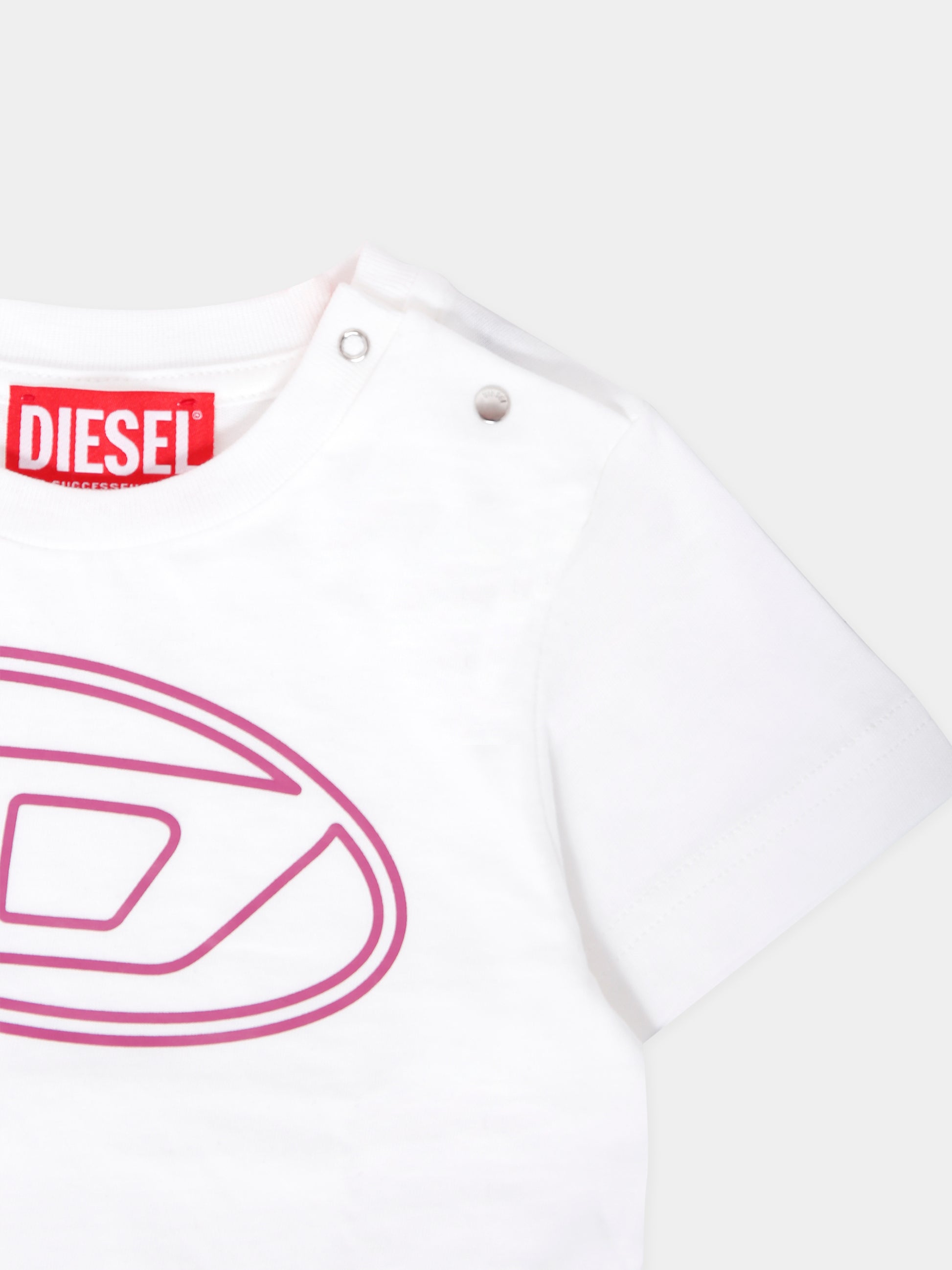 T-shirt bianca per neonata con logo,Diesel,K00708-00YI9-K1413
