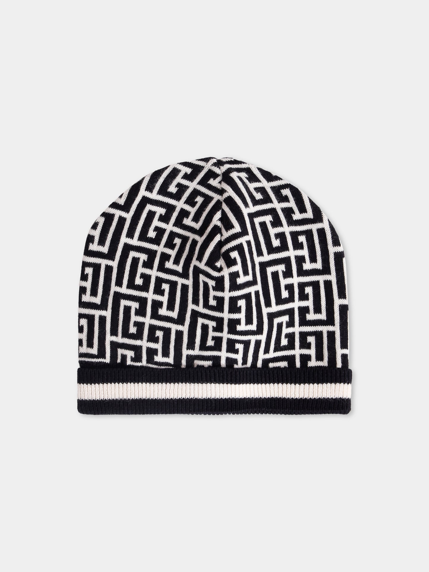 Berretto nero per neonati con iconico labirinto,Balmain Kids,BX0507-Z2312 104NE