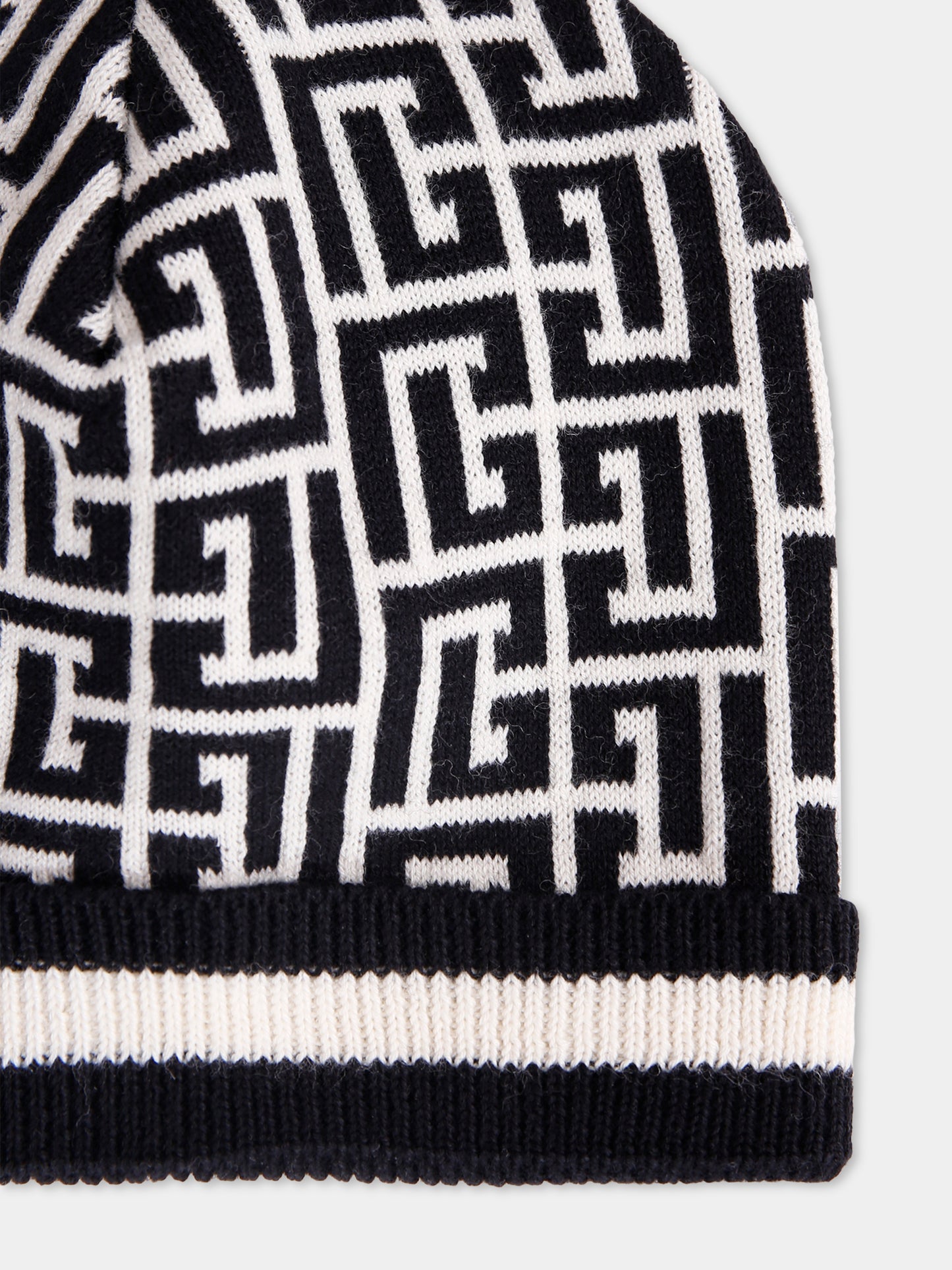 Berretto nero per neonati con iconico labirinto,Balmain Kids,BX0507-Z2312 104NE