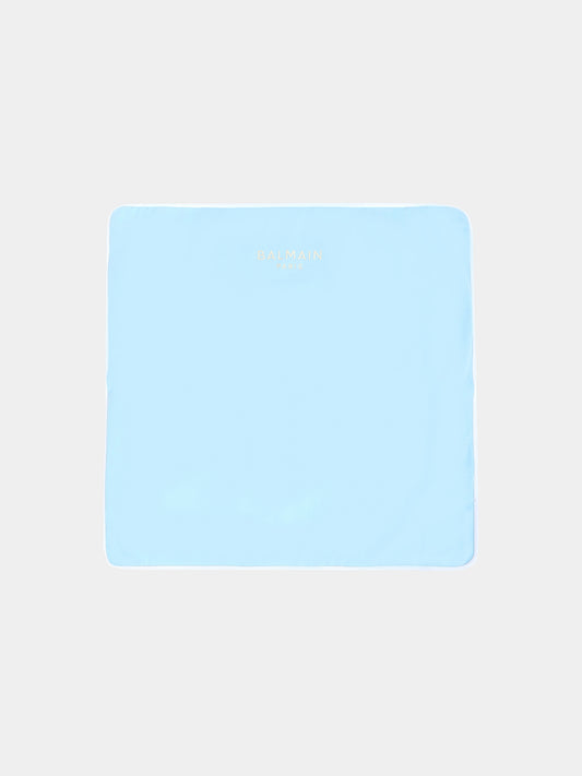 Coperta azzurra per neonato con logo,Balmain Kids,BX0510-Z3278 60RBG