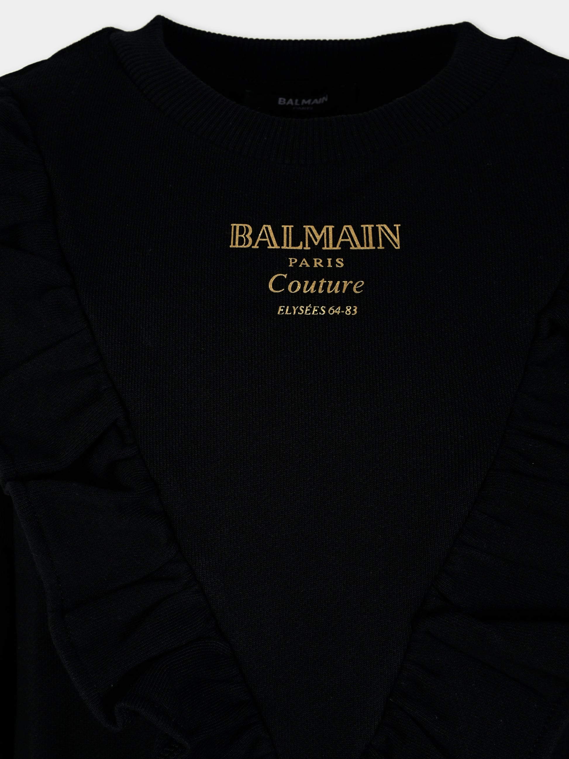 Vestito nero per bambina con logo,Balmain Kids,BX1A80-Z3183 930OR