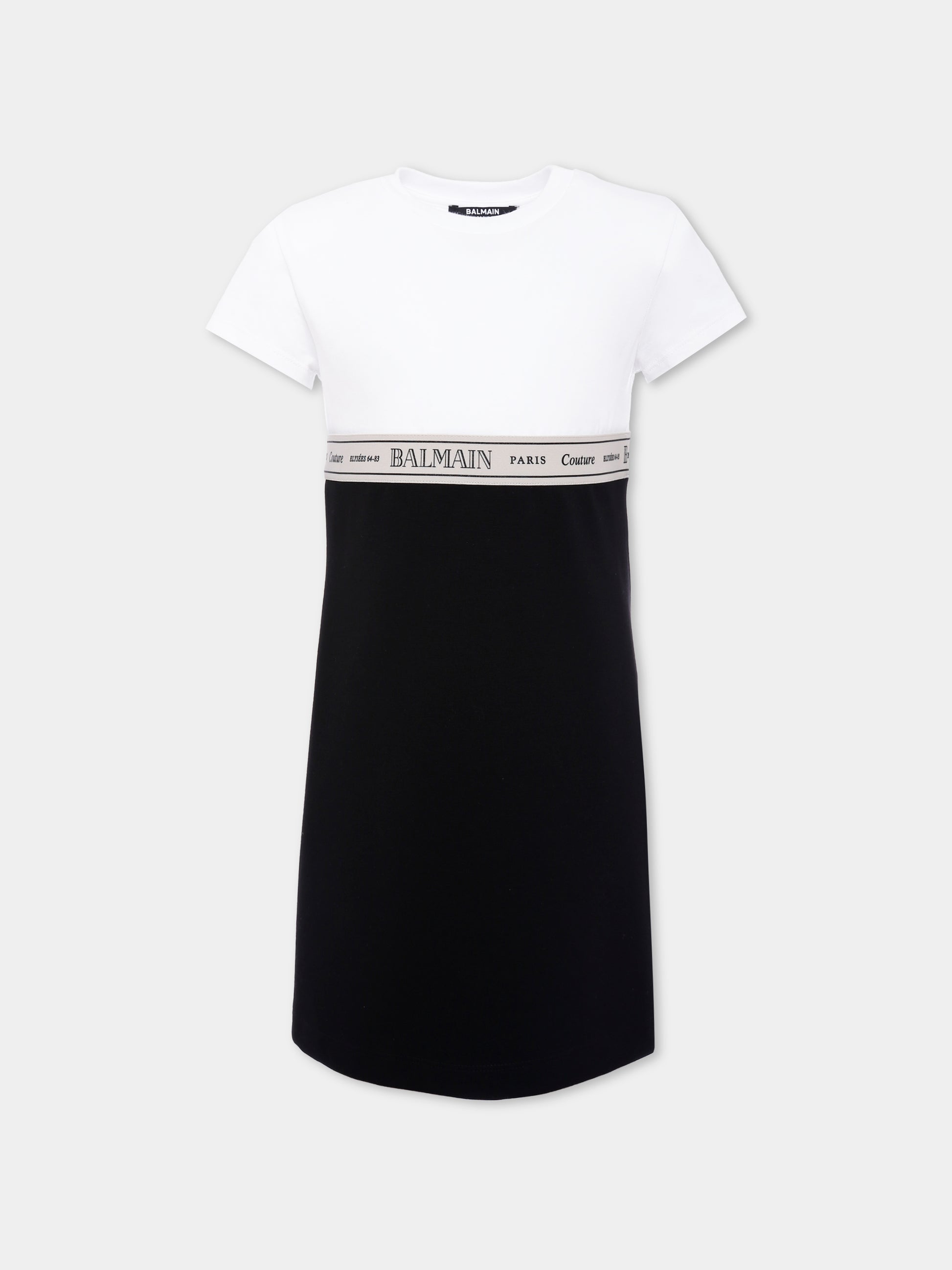 Vestito nero per bambina con logo,Balmain Kids,BX1B91-J0371 930BC