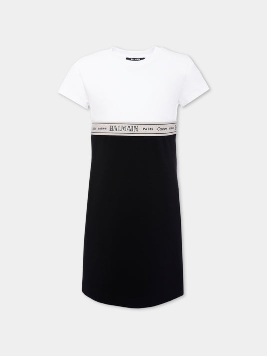 Vestito nero per bambina con logo,Balmain Kids,BX1B91-J0371 930BC