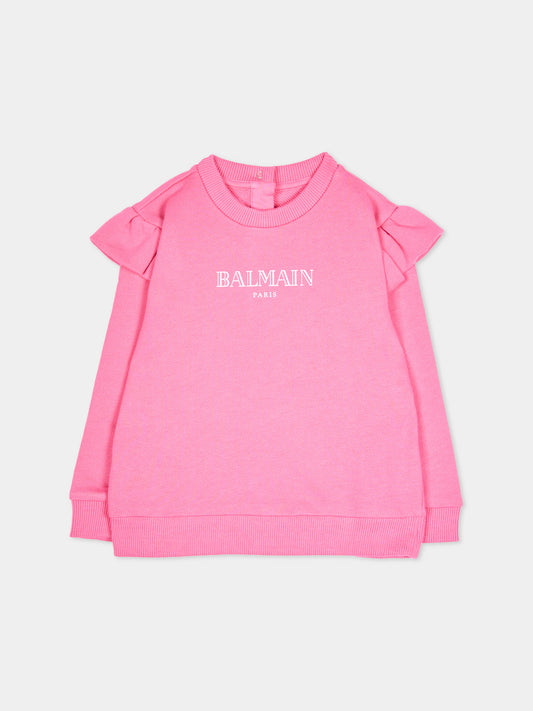 Felpa rosa per neonata con logo,Balmain Kids,BX4010-Z3183 51PRS