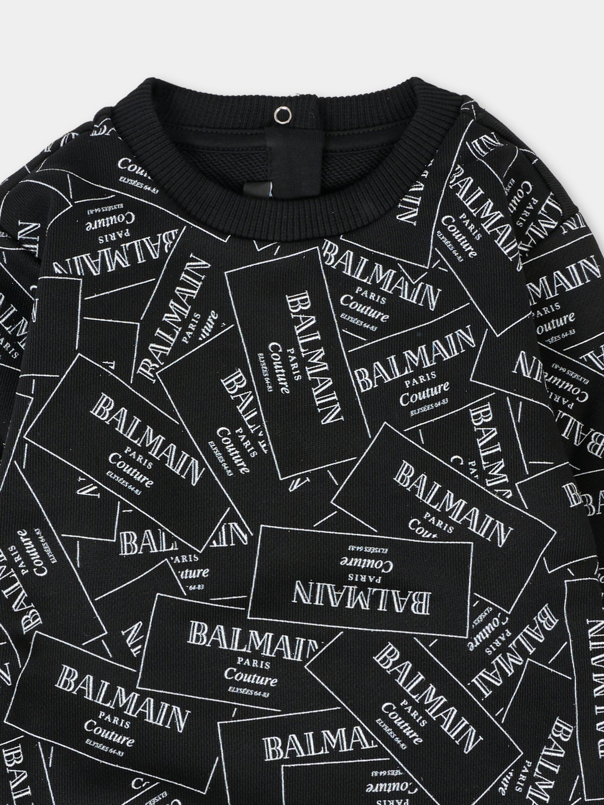 Felpa nera per neonato con logo all over,Balmain Kids,BX4580-Z3331 930BC