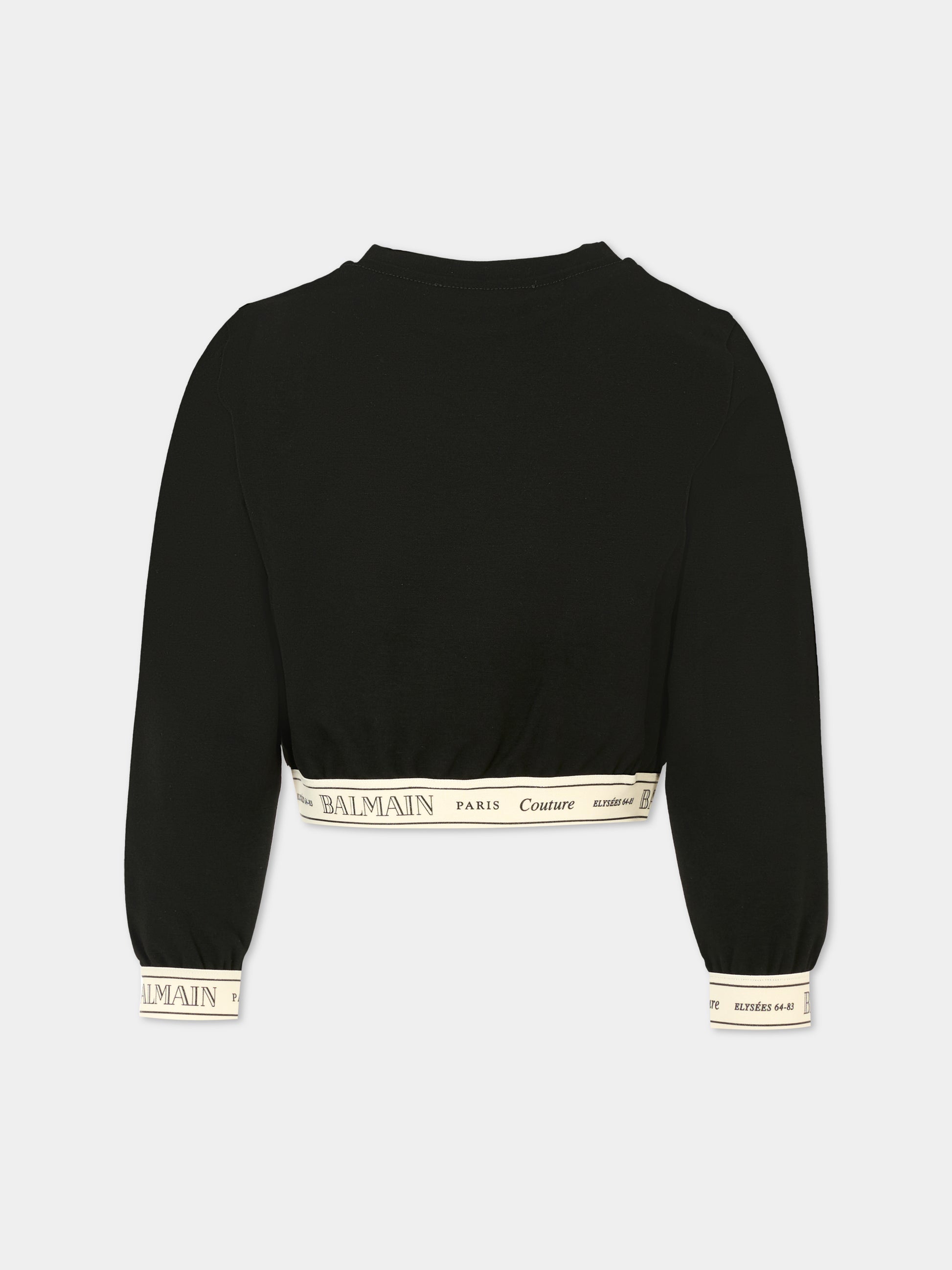 Felpa crop nera per bambina con logo,Balmain Kids,BX4B90-J0371 930AV