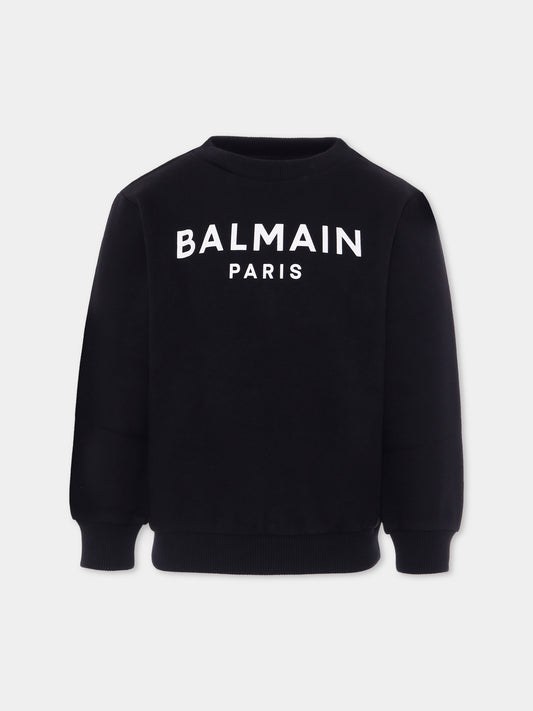 Felpa nera per bambini con logo,Balmain Kids,BX4P10-Z3183 930BC
