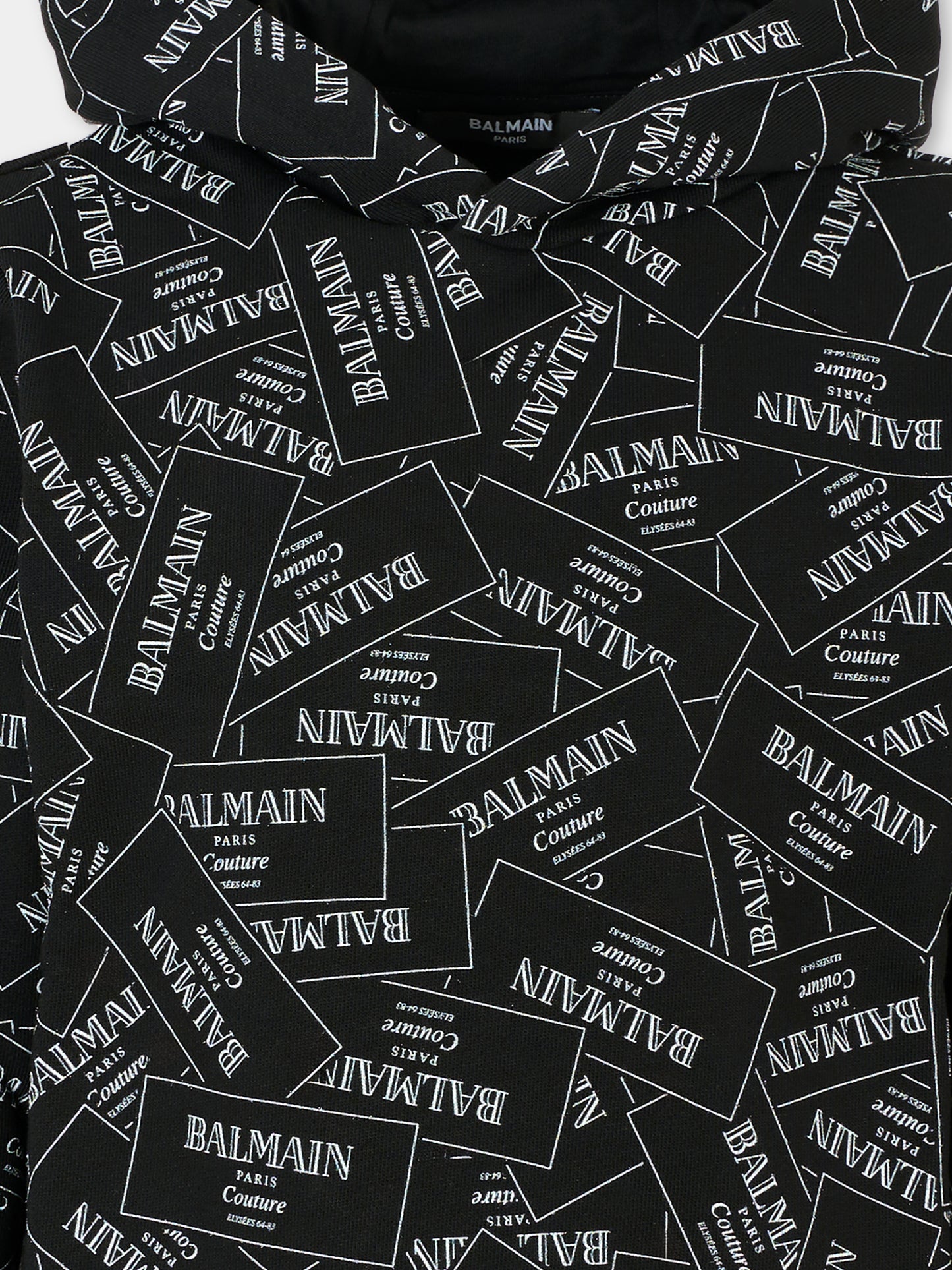 Felpa nera per bambini con logo all over,Balmain Kids,BX4P60-Z3331 930BC