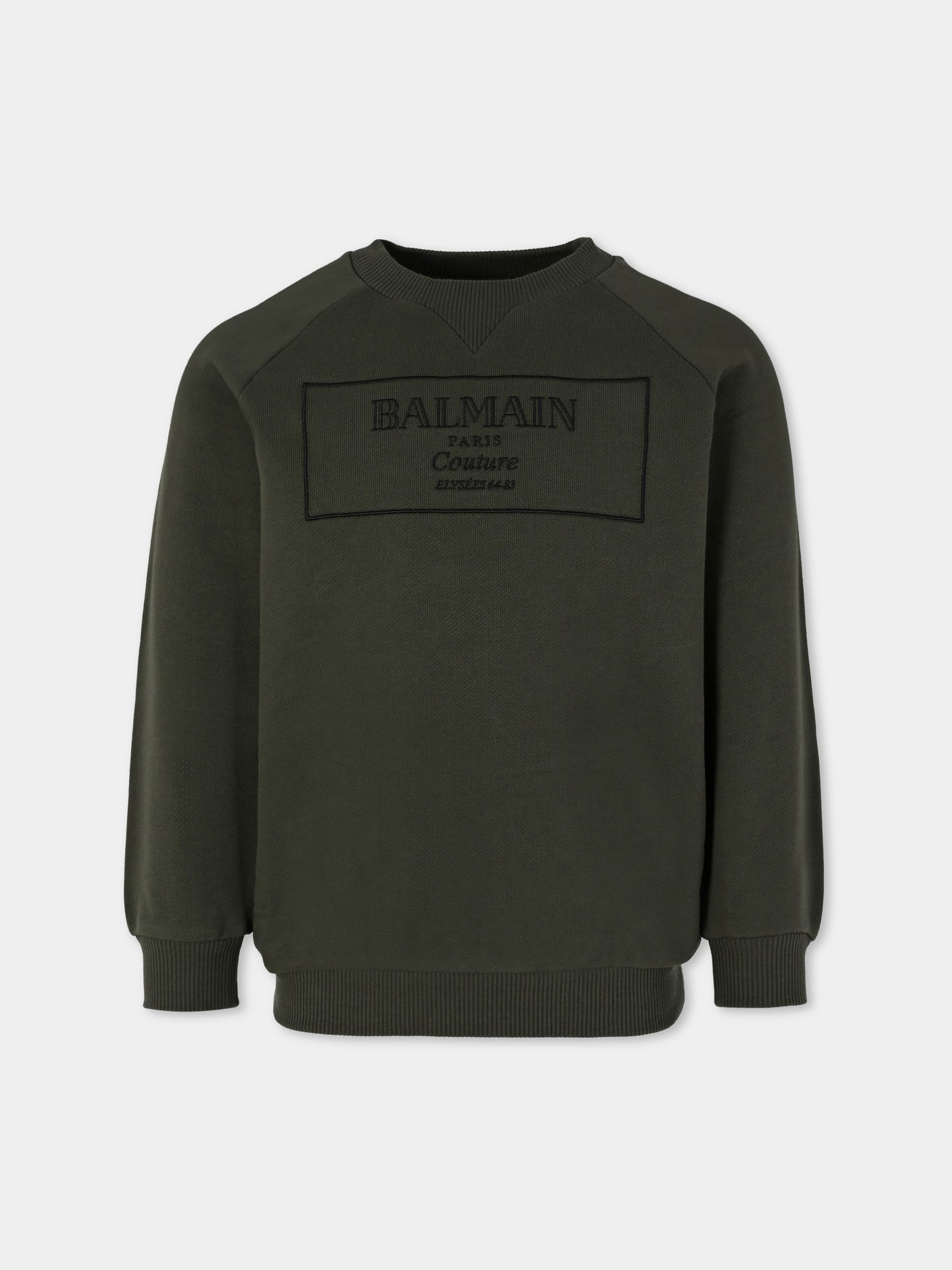 Felpa verde per bambino con logo,Balmain Kids,BX4P80-Z3183 762NE