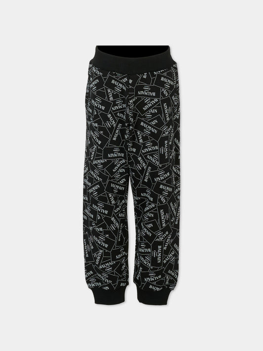 Pantaloni neri per bambini con logo all over,Balmain Kids,BX6P50-Z3331 930BC