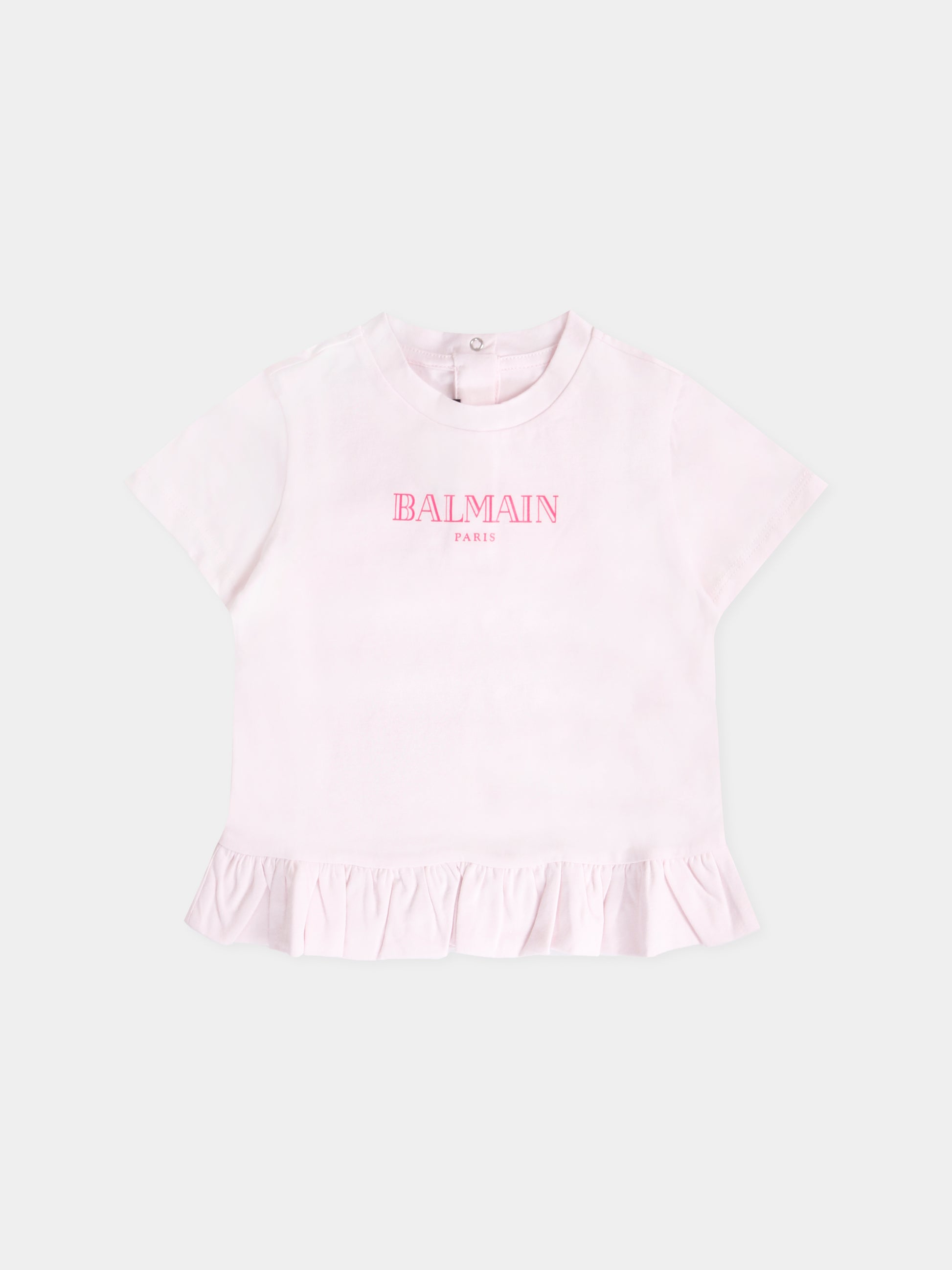 T-shirt rosa per neonata con logo,Balmain Kids,BX8011-Z3186 500FU