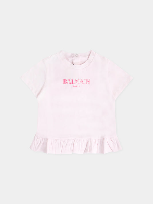 T-shirt rosa per neonata con logo,Balmain Kids,BX8011-Z3186 500FU