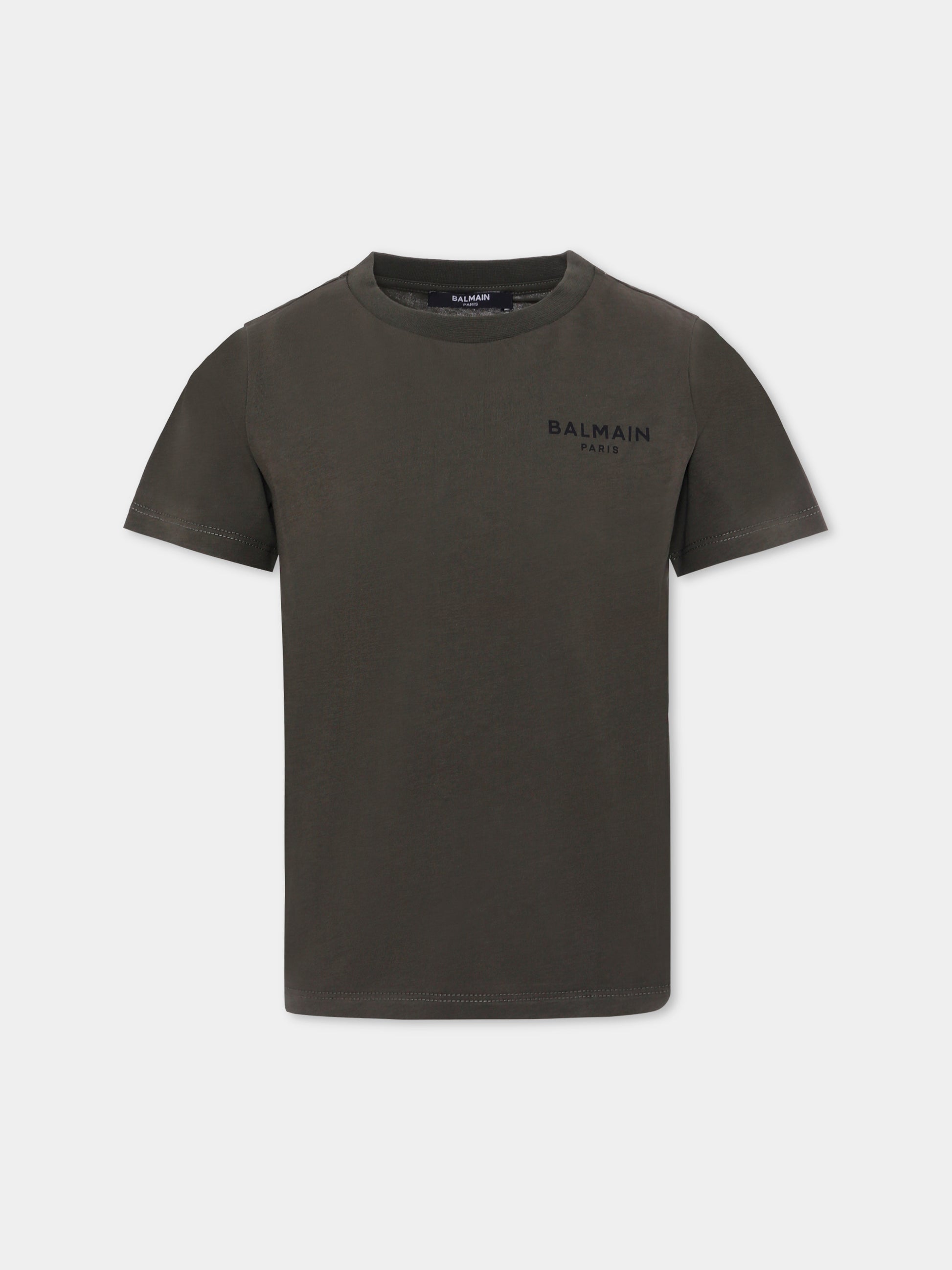 T-shirt verde per bambino con logo,Balmain Kids,BX8P11-Z3186 762NE