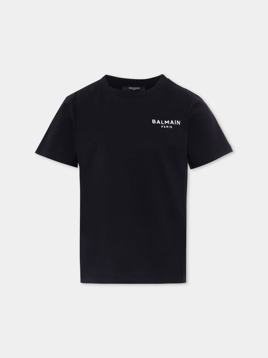 T-shirt nera per bambini con logo,Balmain Kids,BX8P11-Z3186 930BC