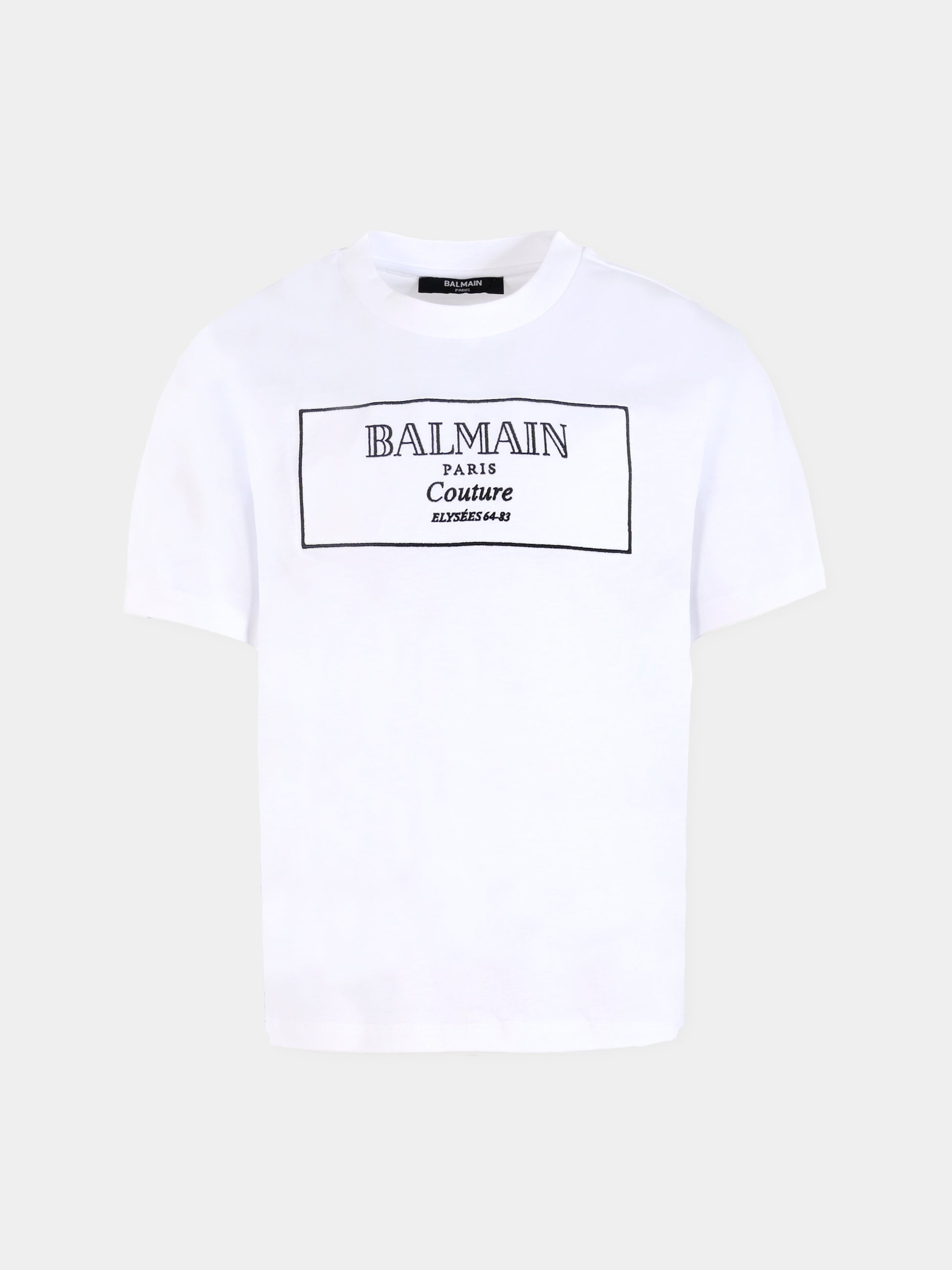 T-shirt bianca per bambini con logo ricamato,Balmain Kids,BX8P51-Z3186 100NE