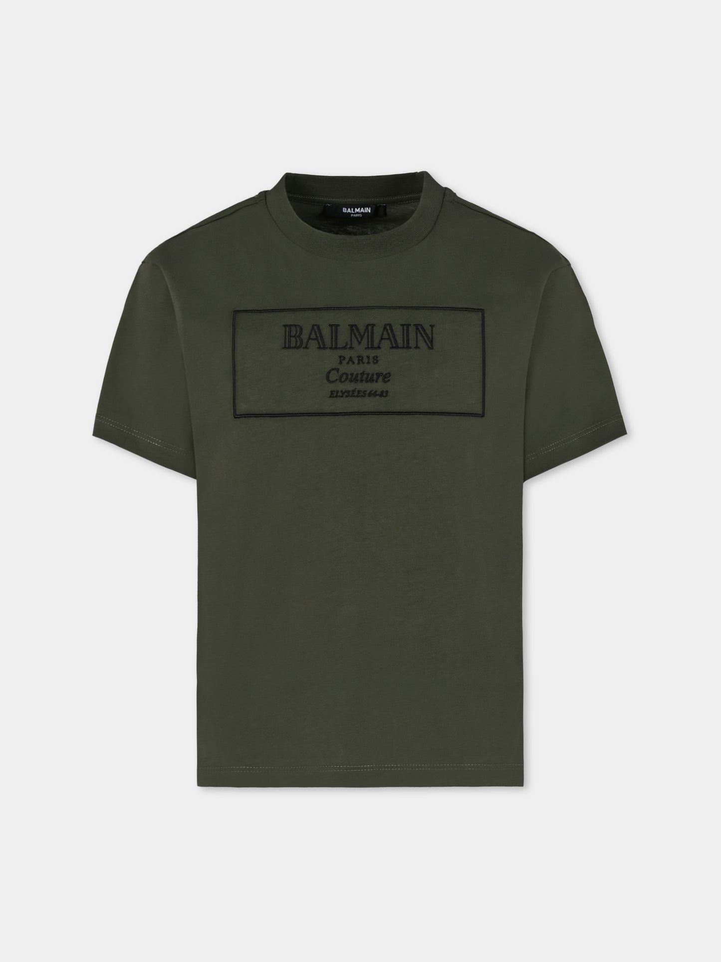 T-shirt verde per bambini con logo ricamato,Balmain Kids,BX8P51-Z3186 762NE