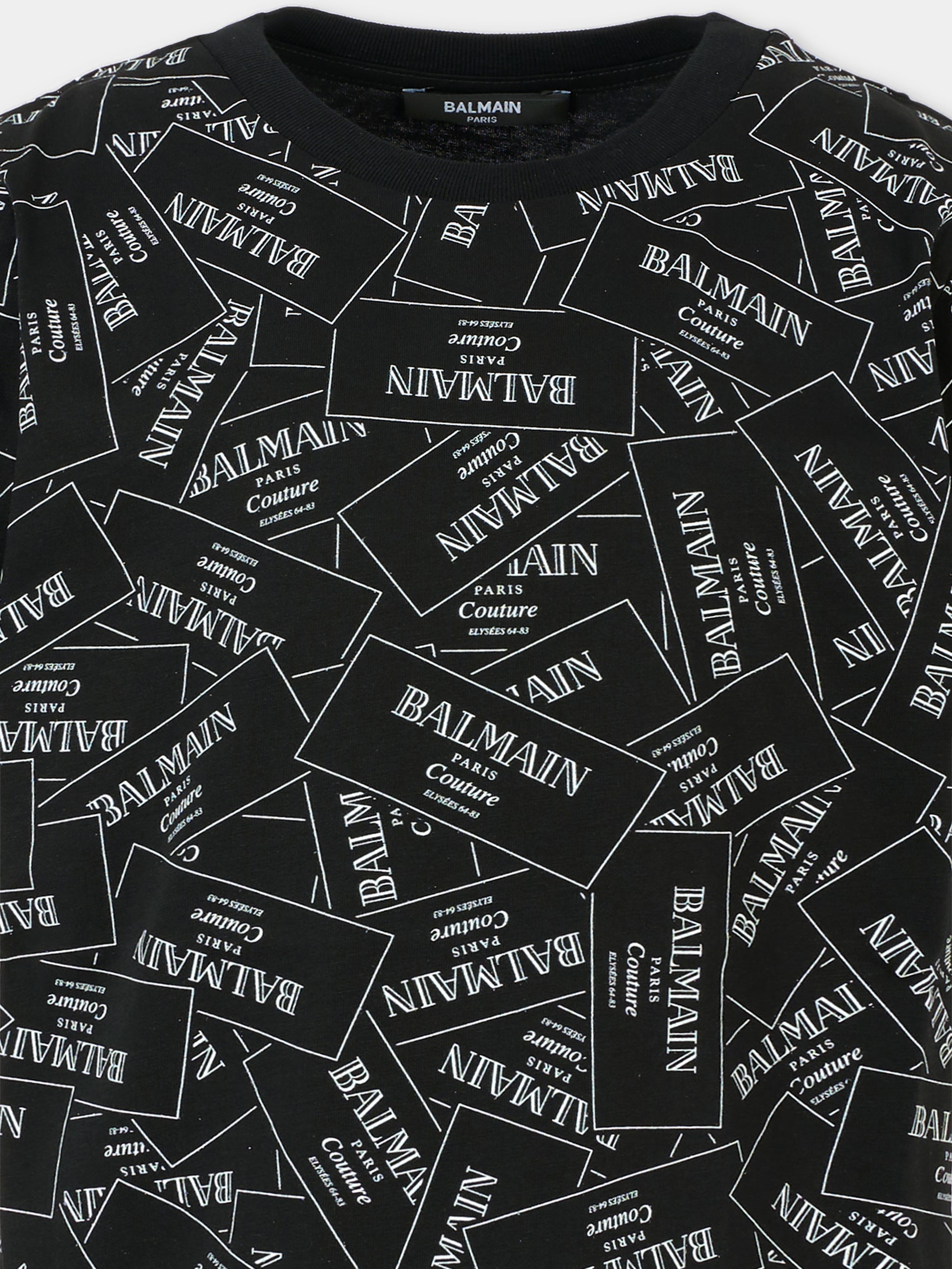 T-shirt nera per bambini con logo all over,Balmain Kids,BX8Q11-Z3186 930BC