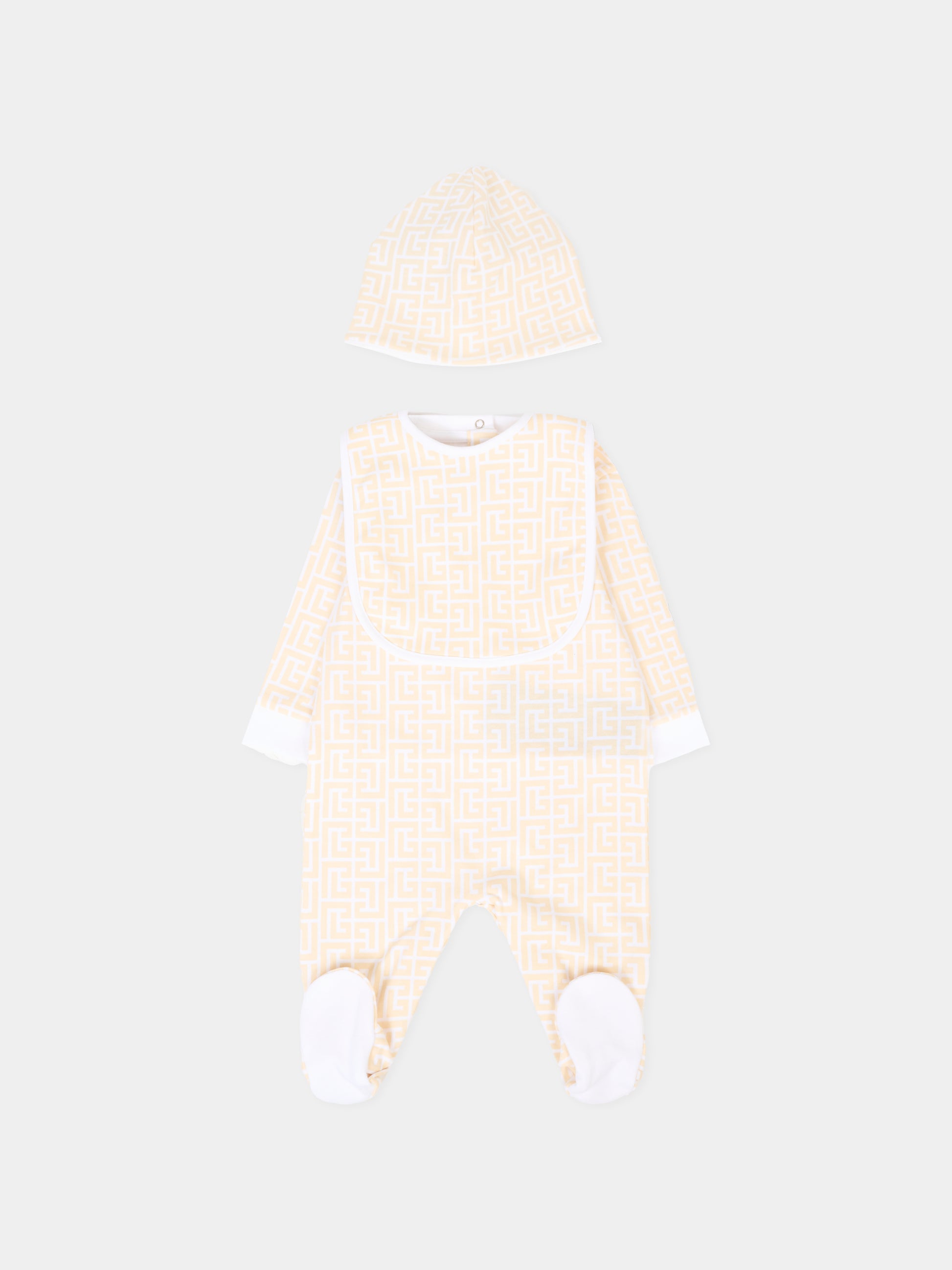 Set tutina beige per neonati con iconico labirinto,Balmain Kids,BXB51A-Z3503 109BC