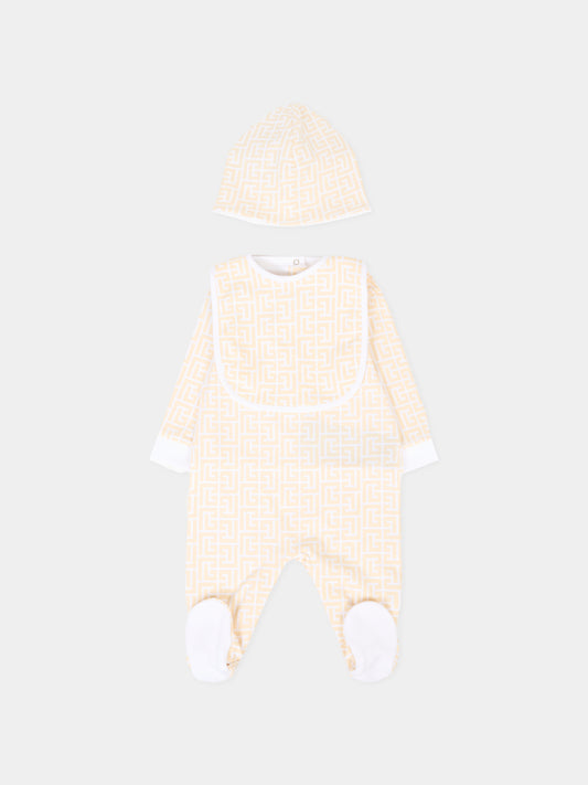 Set tutina beige per neonati con iconico labirinto,Balmain Kids,BXB51A-Z3503 109BC