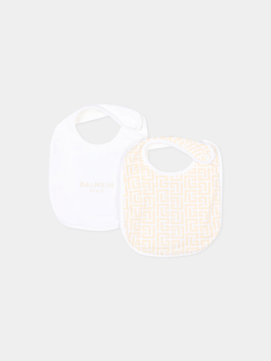 Bavaglini beige per neonati con logo,Balmain Kids,BXB53A Z2411 109BC