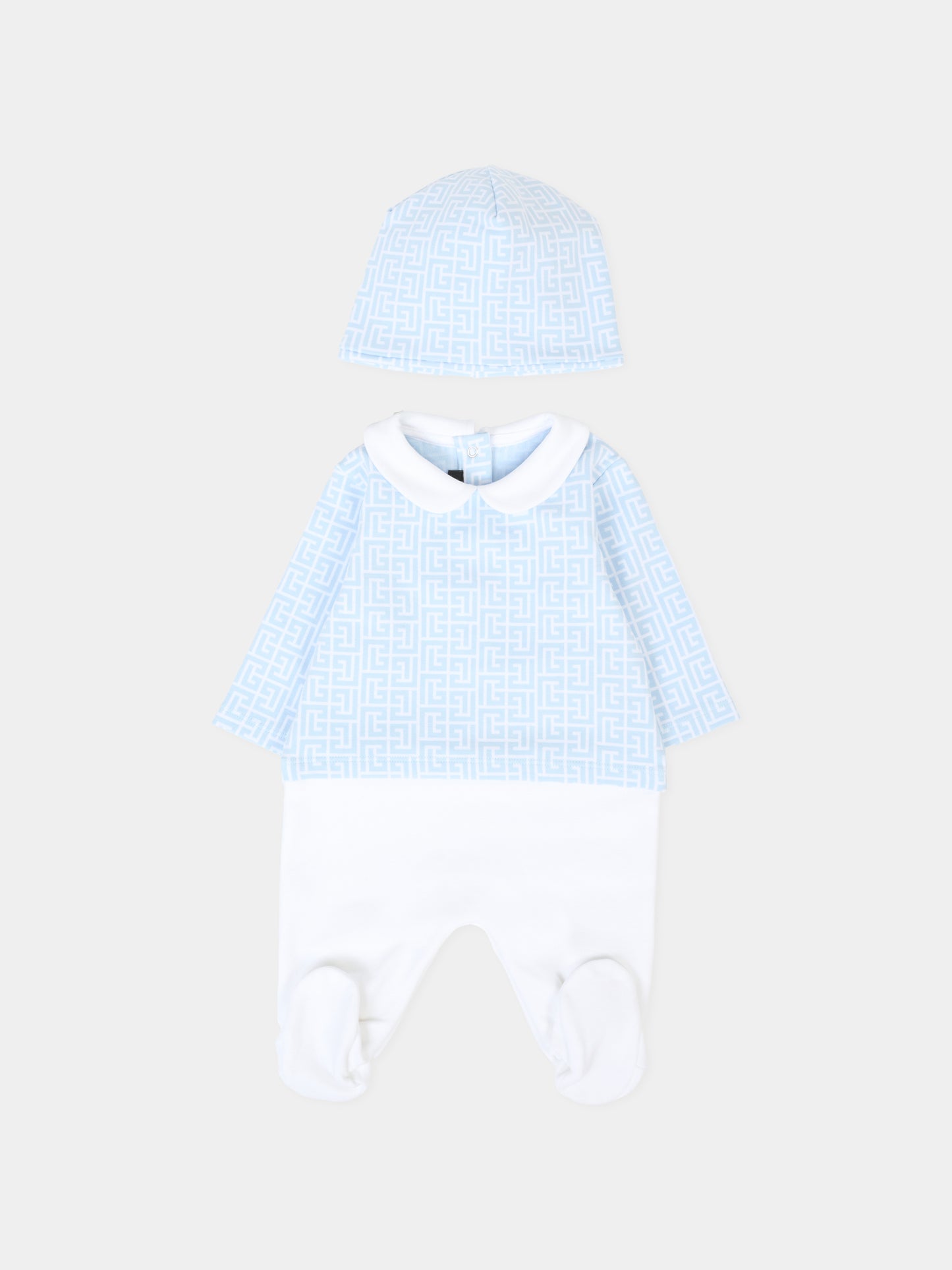 Set tutina celeste per neonato con iconico labirinto,Balmain Kids,BXB56A-Z2411 100CE