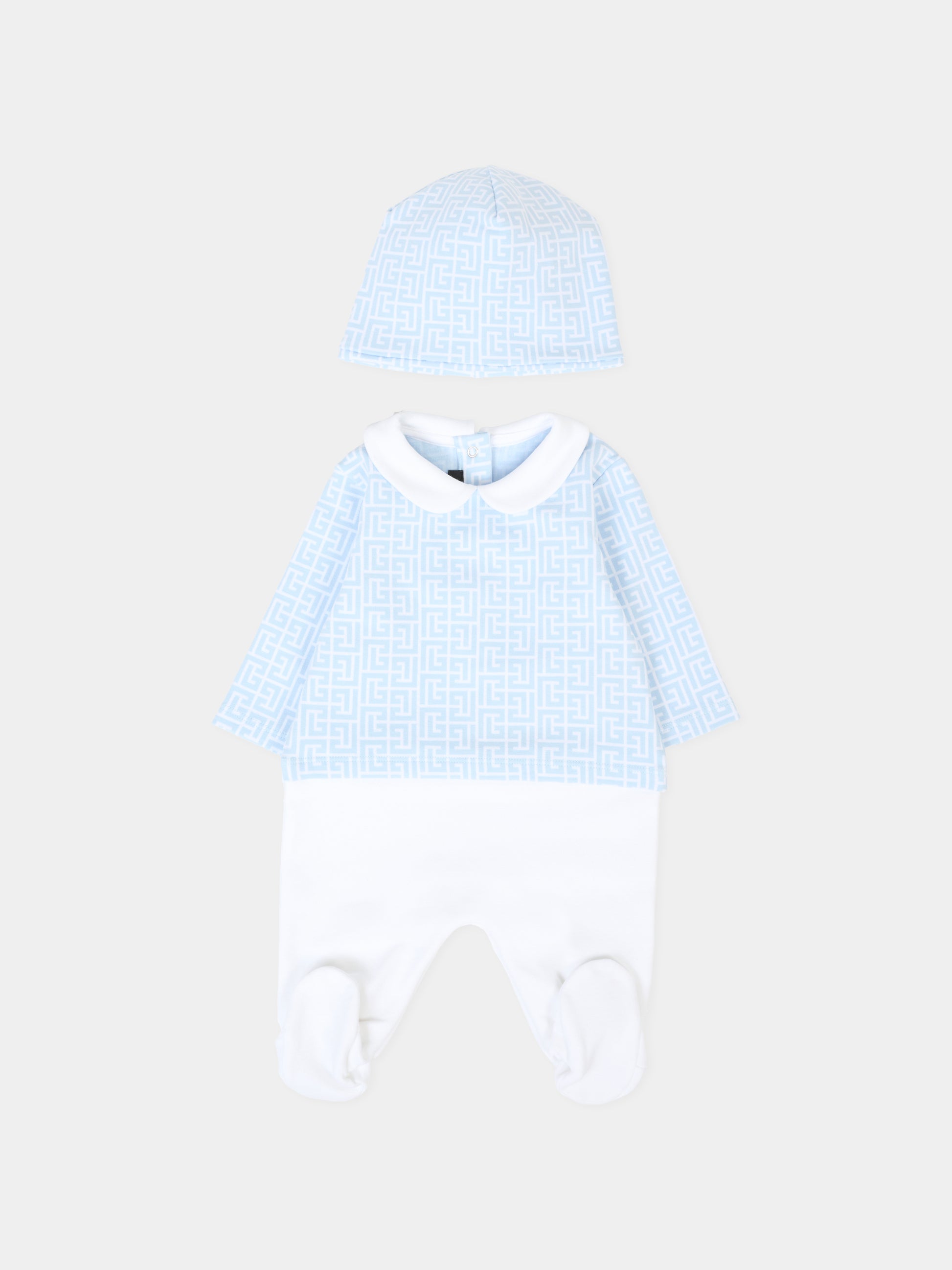 Set tutina celeste per neonato con iconico labirinto,Balmain Kids,BXB56A-Z2411 100CE