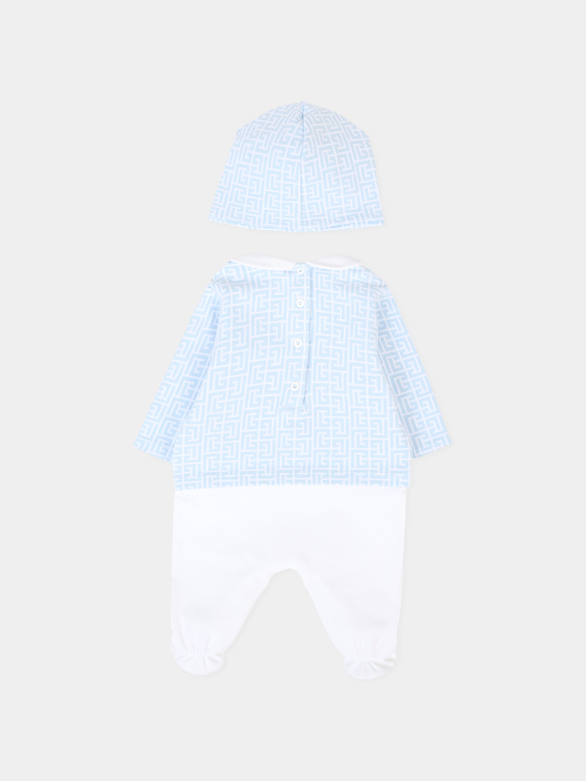 Set tutina celeste per neonato con iconico labirinto,Balmain Kids,BXB56A-Z2411 100CE
