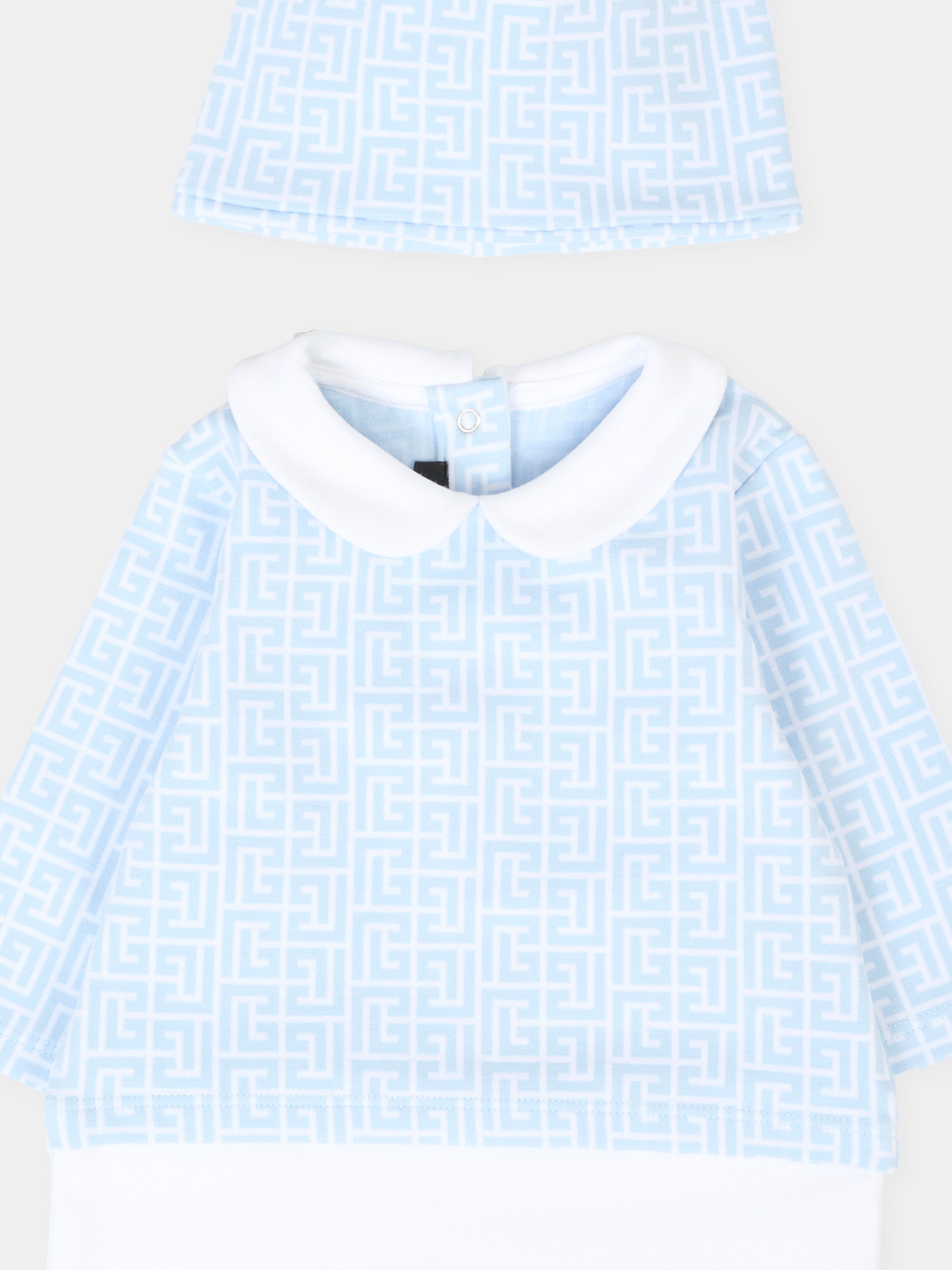 Set tutina celeste per neonato con iconico labirinto,Balmain Kids,BXB56A-Z2411 100CE