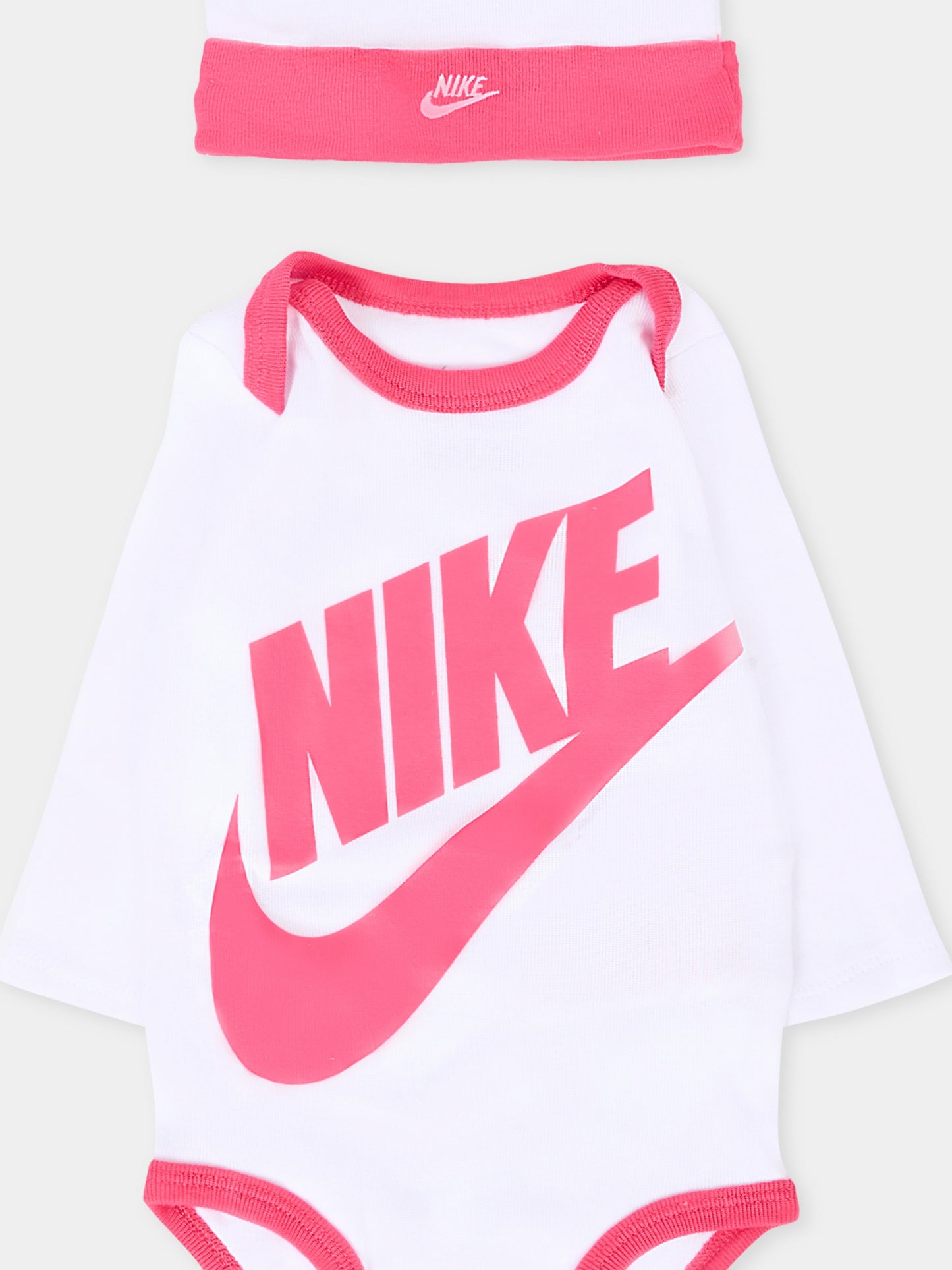 Set bianco per neonata con logo e Swoosh fucsia,Nike,LN0134 A9P