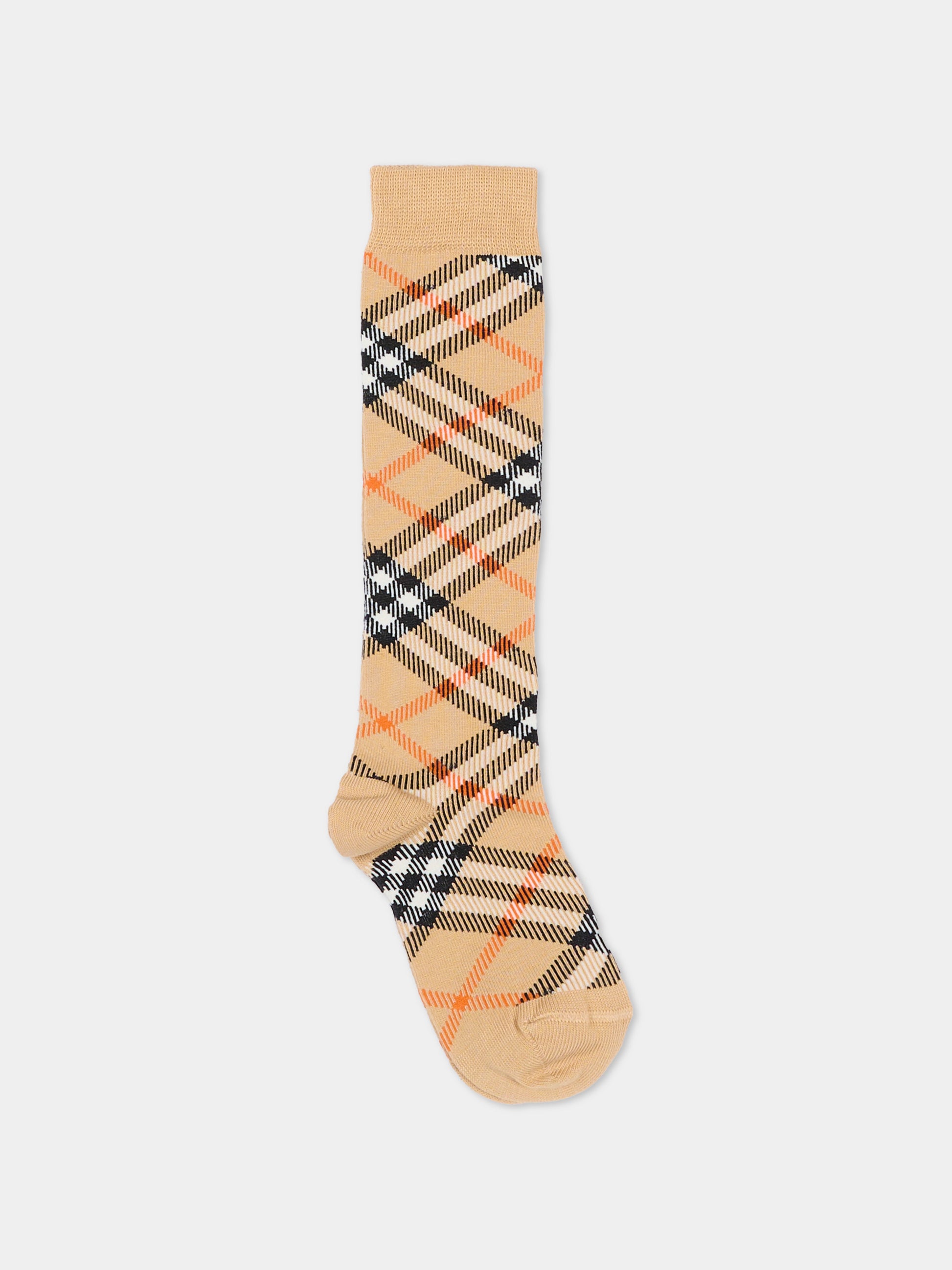 Calzino beige per bambini con check vintage,Burberry Kids,8100428 B9368