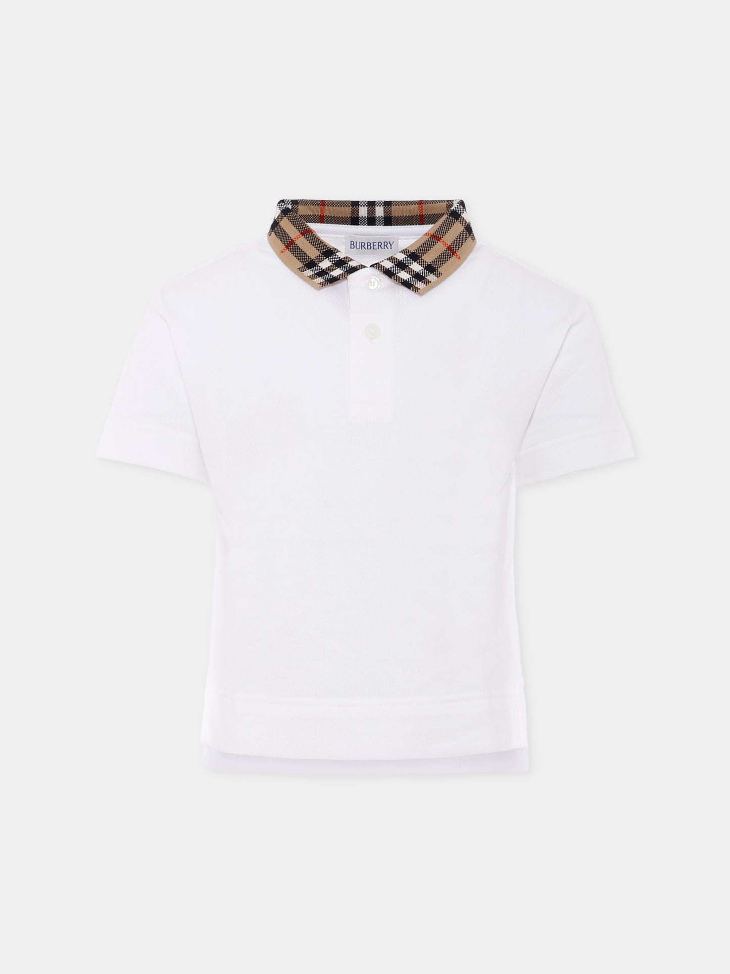Polo bianca per bambino con check vintage,Burberry Kids,8105571 A1464