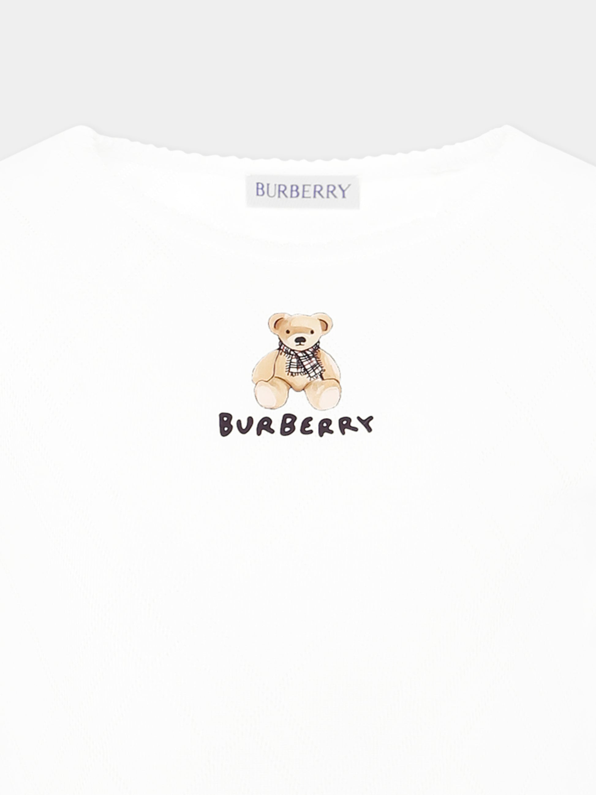 T-shirt bianca per bambina con orsetto e logo,Burberry Kids,8108566 A1464