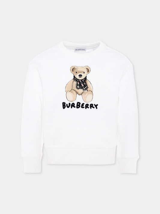 Felpa bianca per bambina con orsetto e logo,Burberry Kids,8108468 A1464