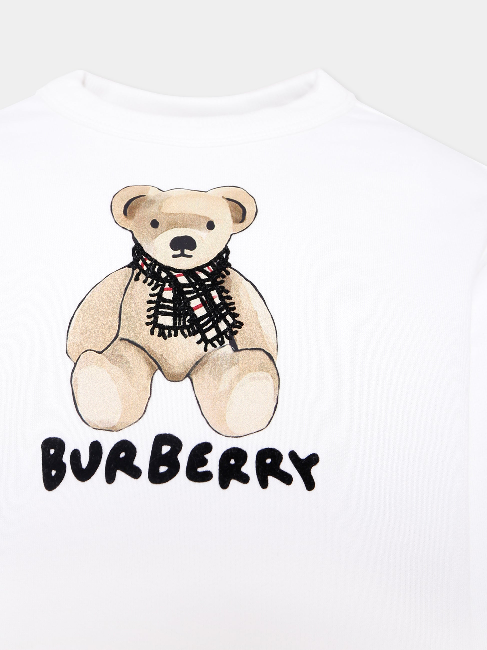 Felpa bianca per bambina con orsetto e logo,Burberry Kids,8108468 A1464