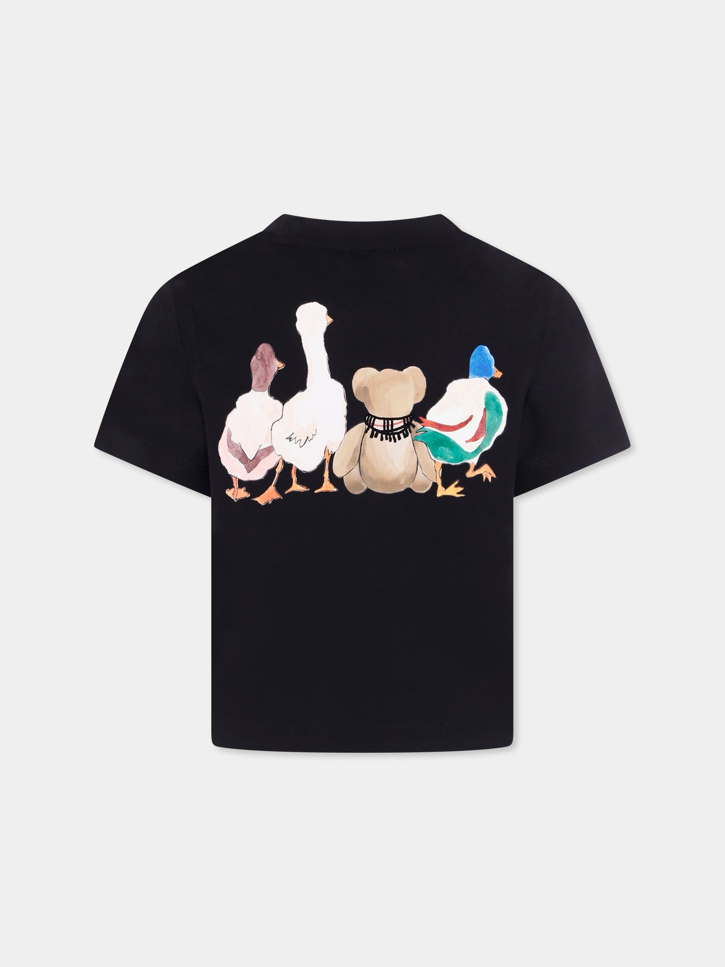 T-shirt nera per bambina con orsetto e amici animali,Burberry Kids,8113222 A1189
