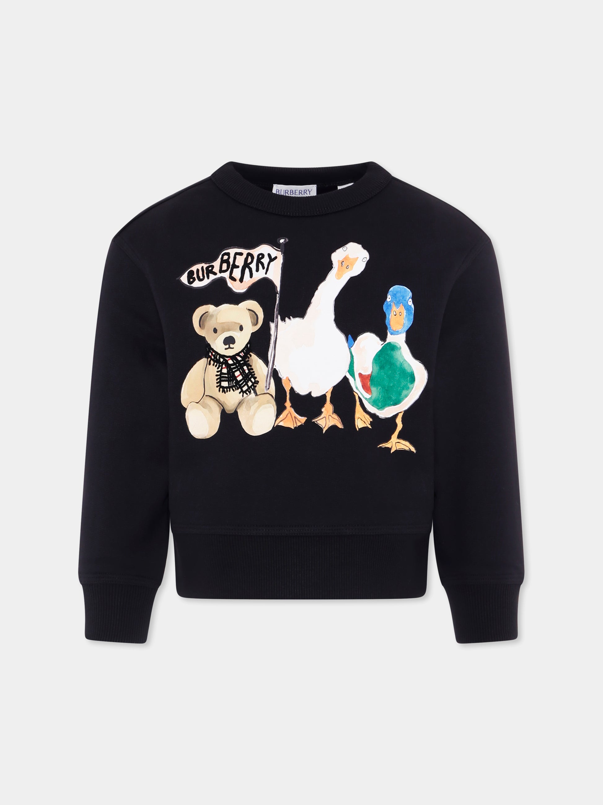 Felpa nera per bambina con orsetto e amici animali,Burberry Kids,8108574 A1189