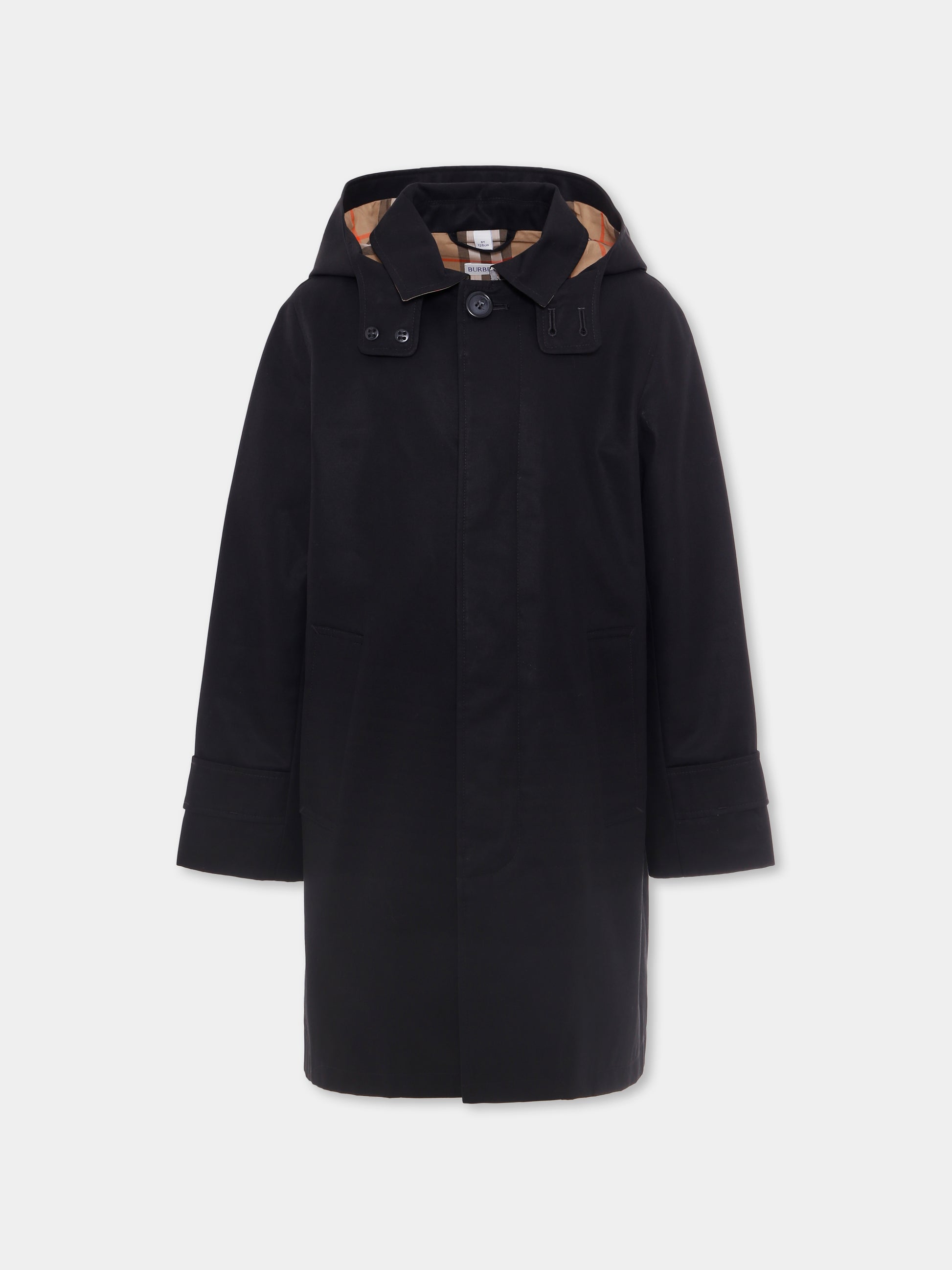 Impermeabile nero per bambini con check vintage,Burberry Kids,8109261 A1189