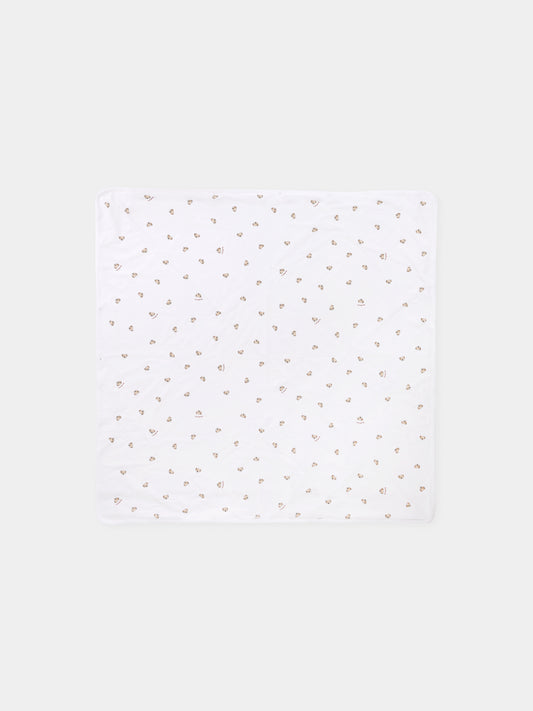 Coperta bianca per neonati con orsetto,Burberry Kids,8109288 A1464