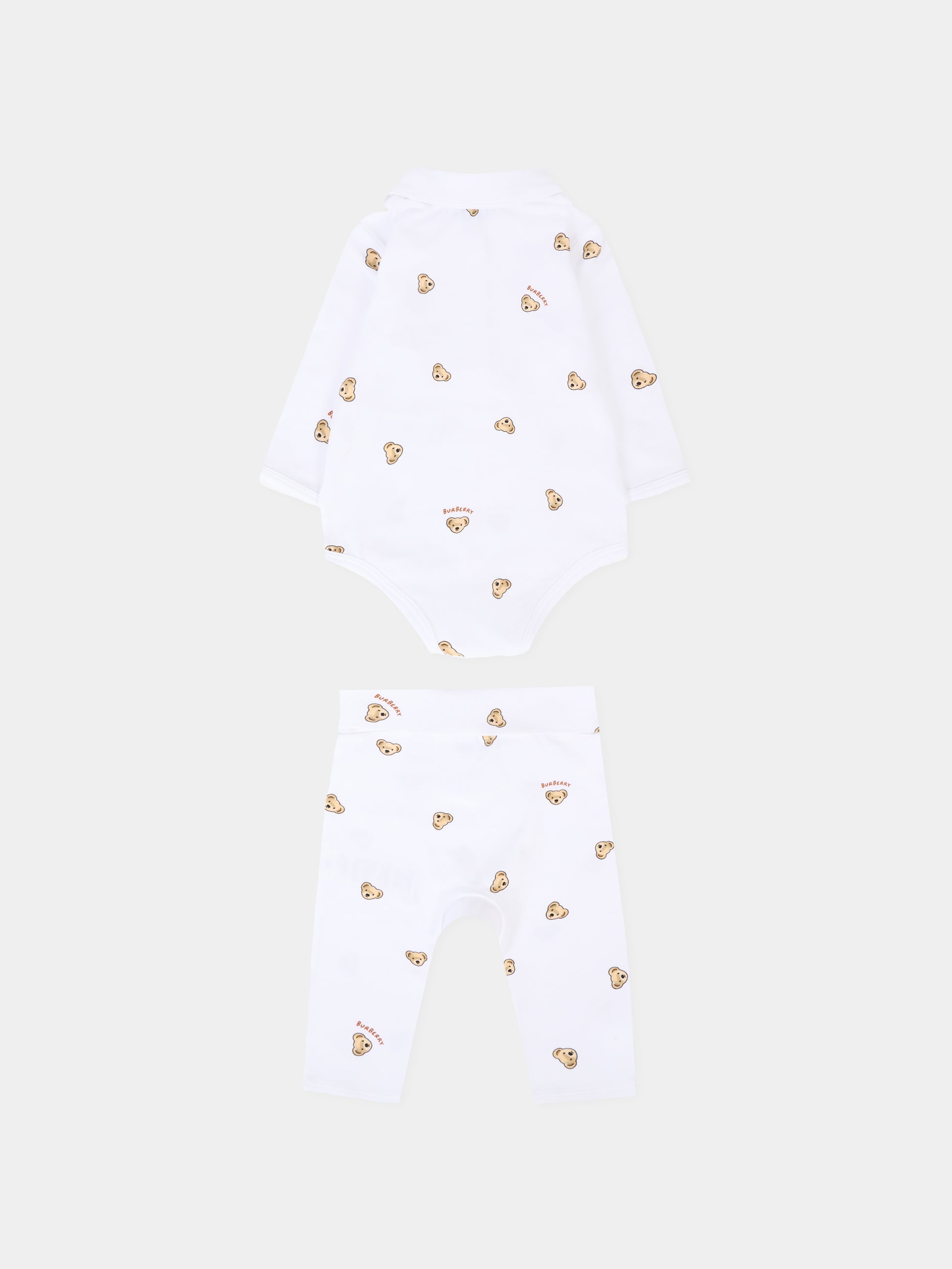 Completo bianco per neonati con orsetto Thomas e logo,Burberry Kids,8109503 A1880