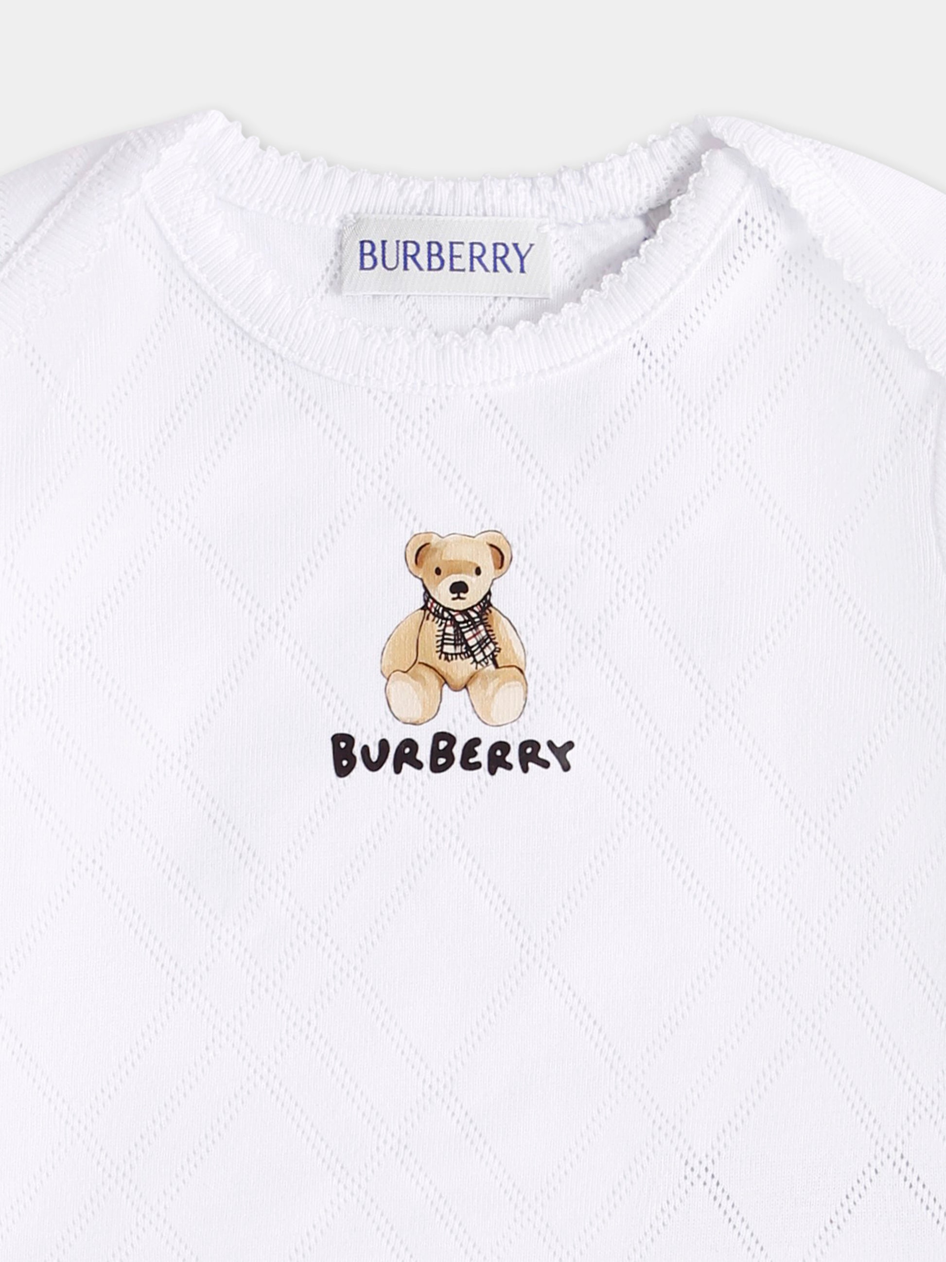 Body bianco per neonati con orsetto,Burberry Kids,8109941 A1464