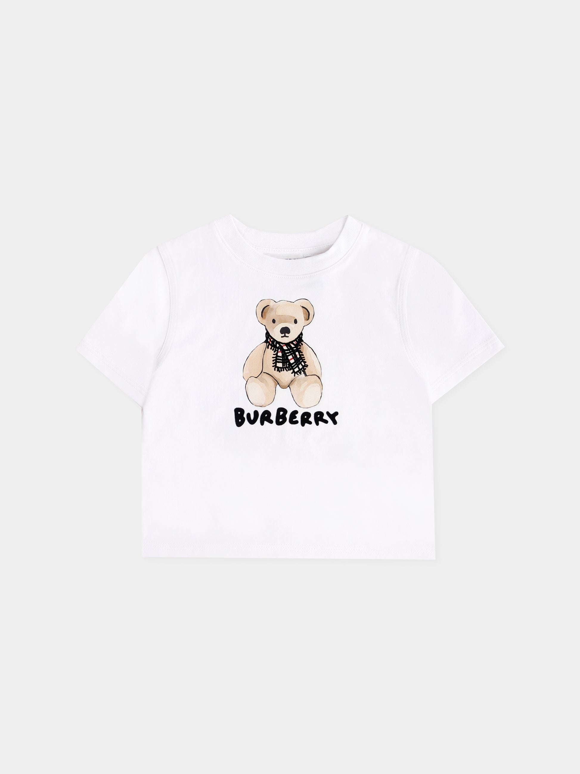 T-shirt bianca per neonati con orsetto e logo,Burberry Kids,8112507 A1464