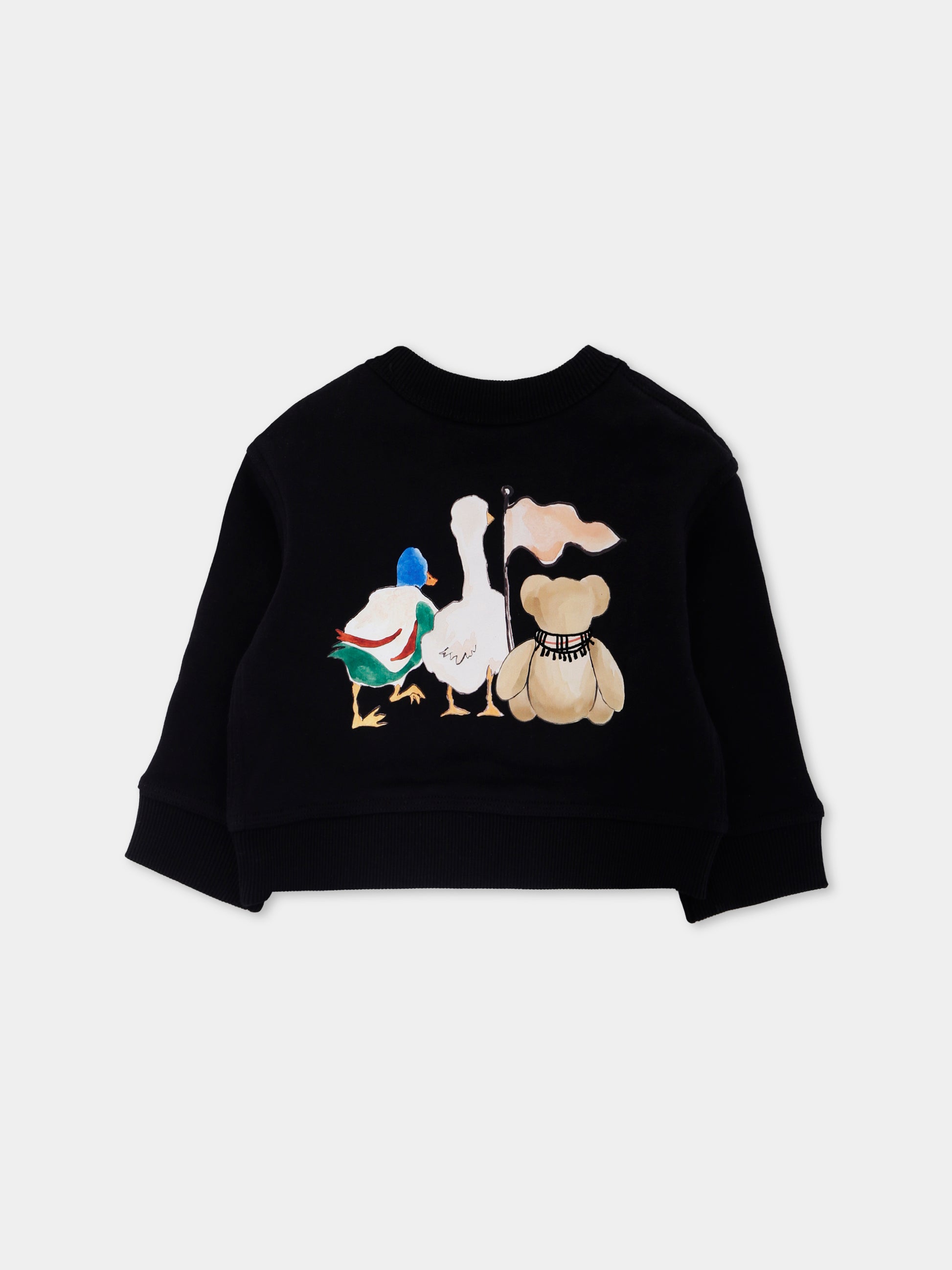 Felpa nera per neonata con orsetto e amici animali,Burberry Kids,8112508 A1189