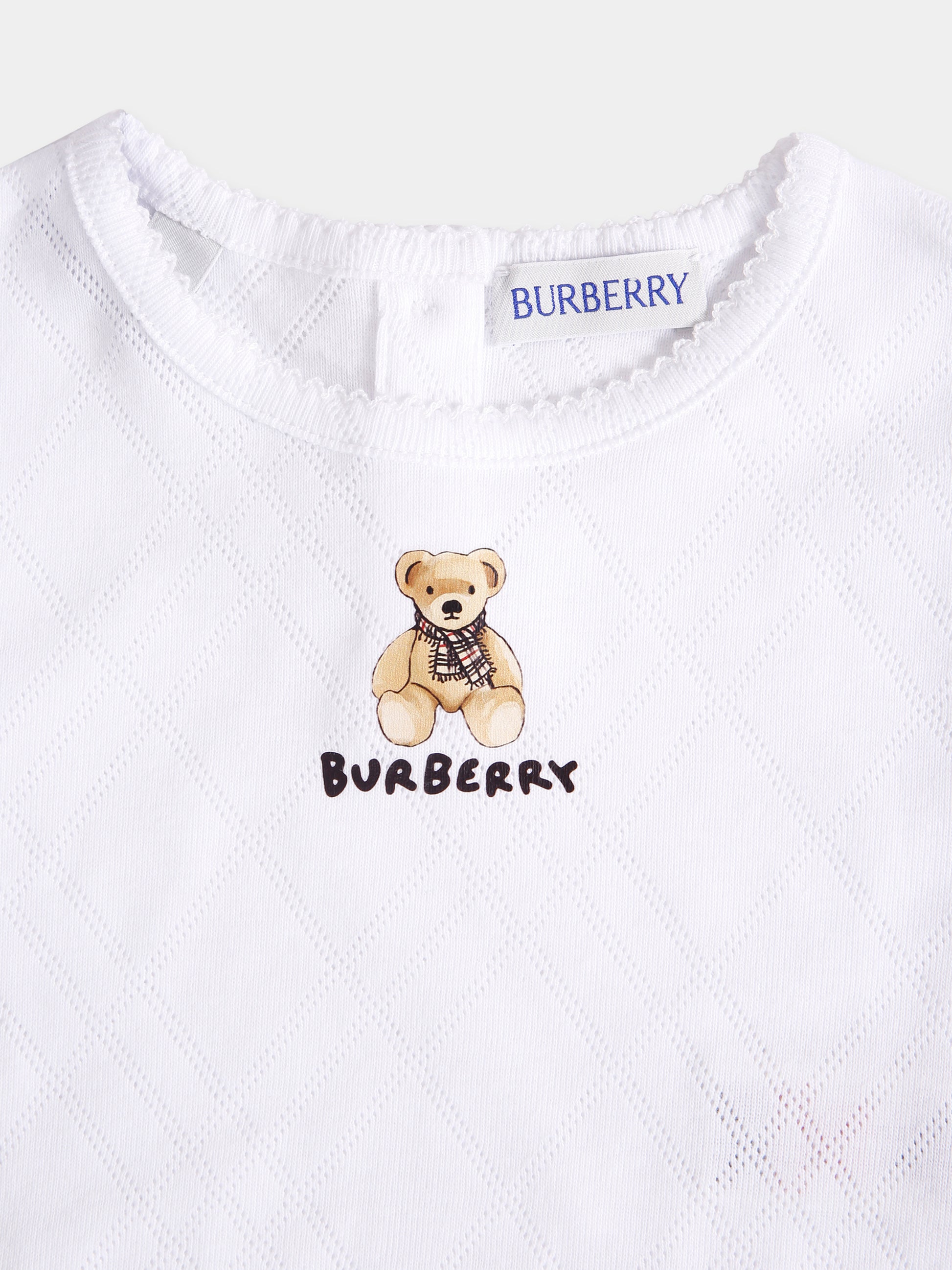 T-shirt bianca per neonata con orsetto e logo,Burberry Kids,8112514 A1464
